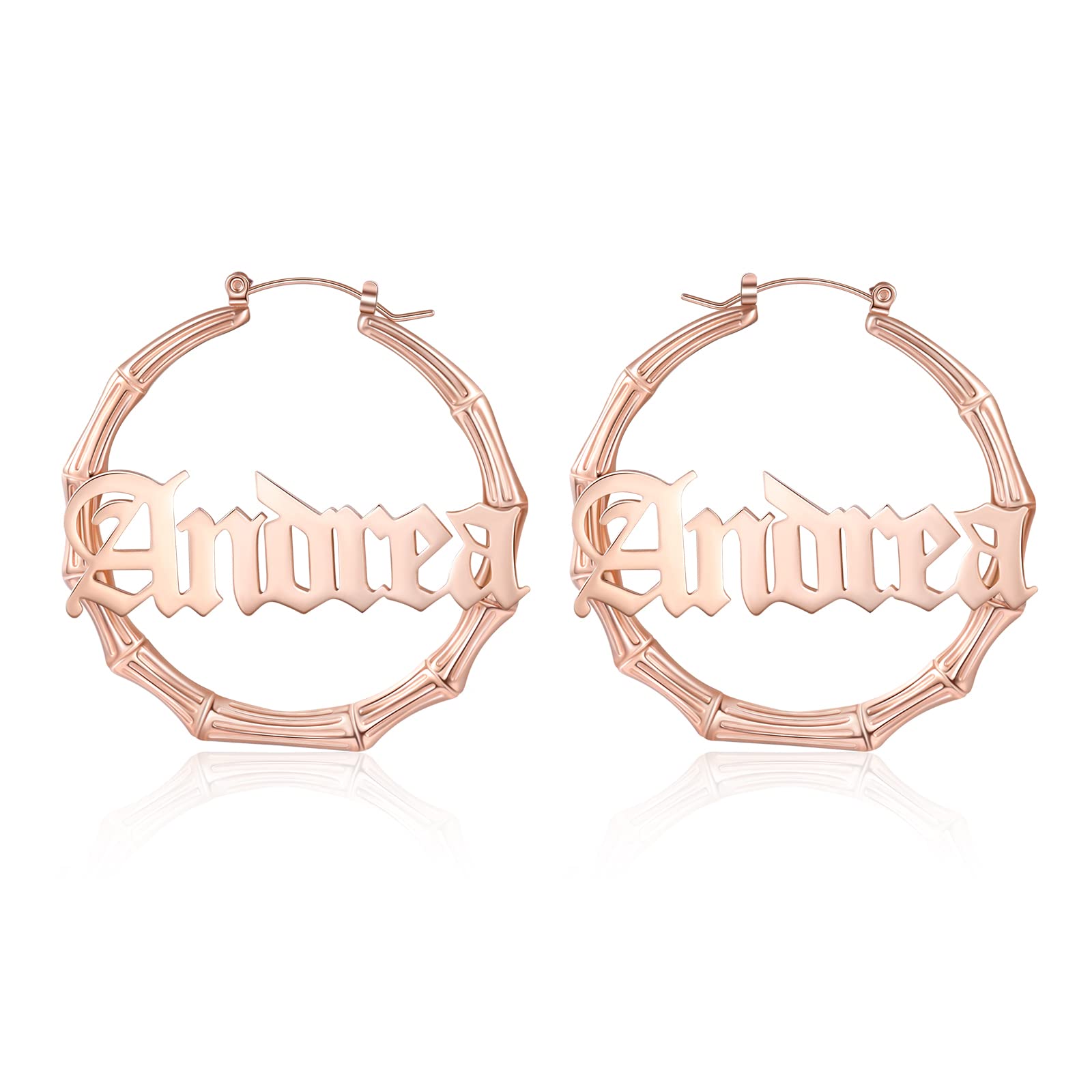 Personalized Name Hoop Earrings for Women - Custom Engraved Bamboo Hoops with Your Name - Fashion Jewelry Gift for Her - Perfect for Birthdays, Anniversaries & Everyday Wear