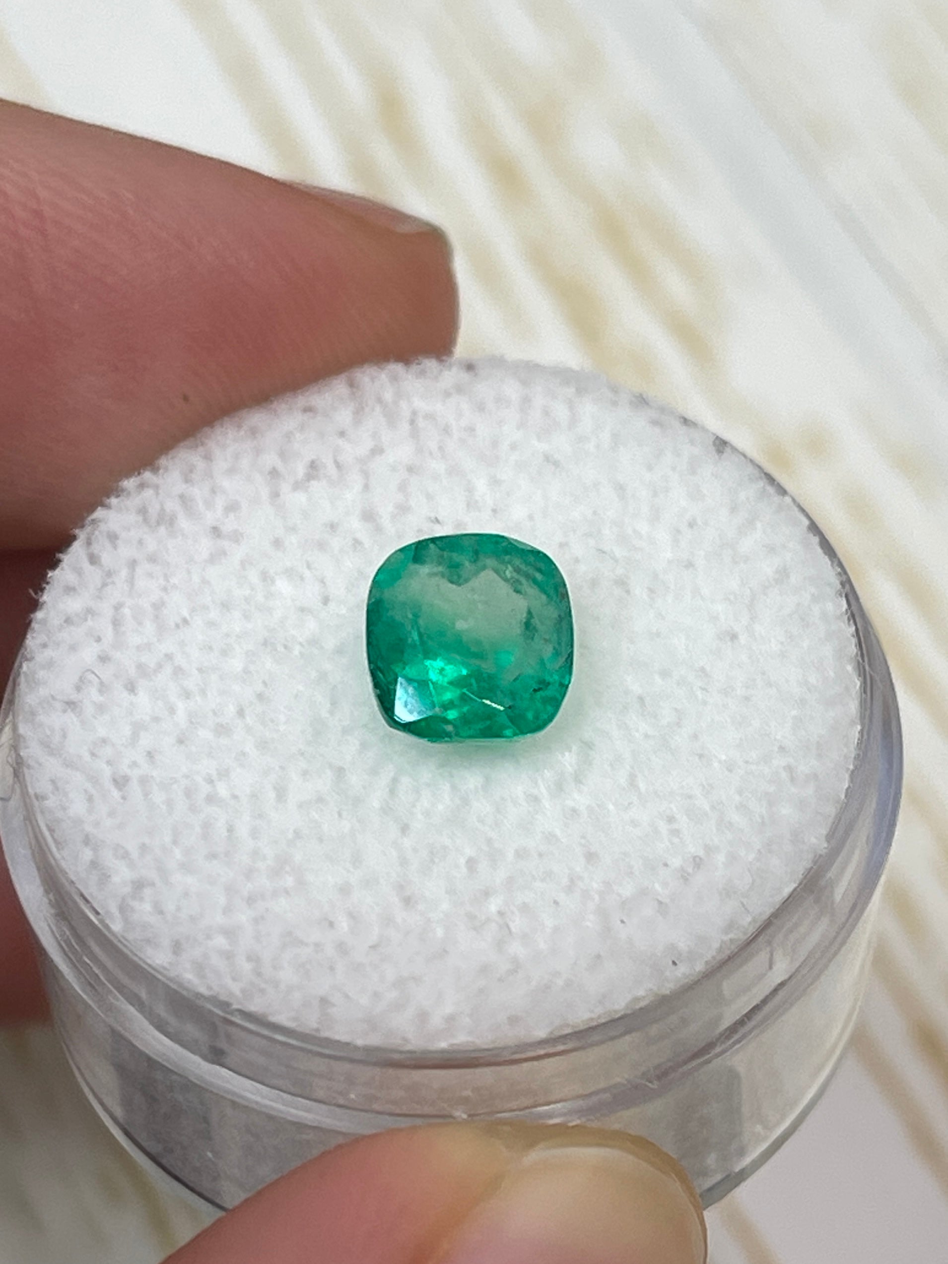 1.69 Carat Natural Colombian Emerald Loose Gemstone - Cushion Cut Earthy Green Color for Jewelry Making & Engagement Rings