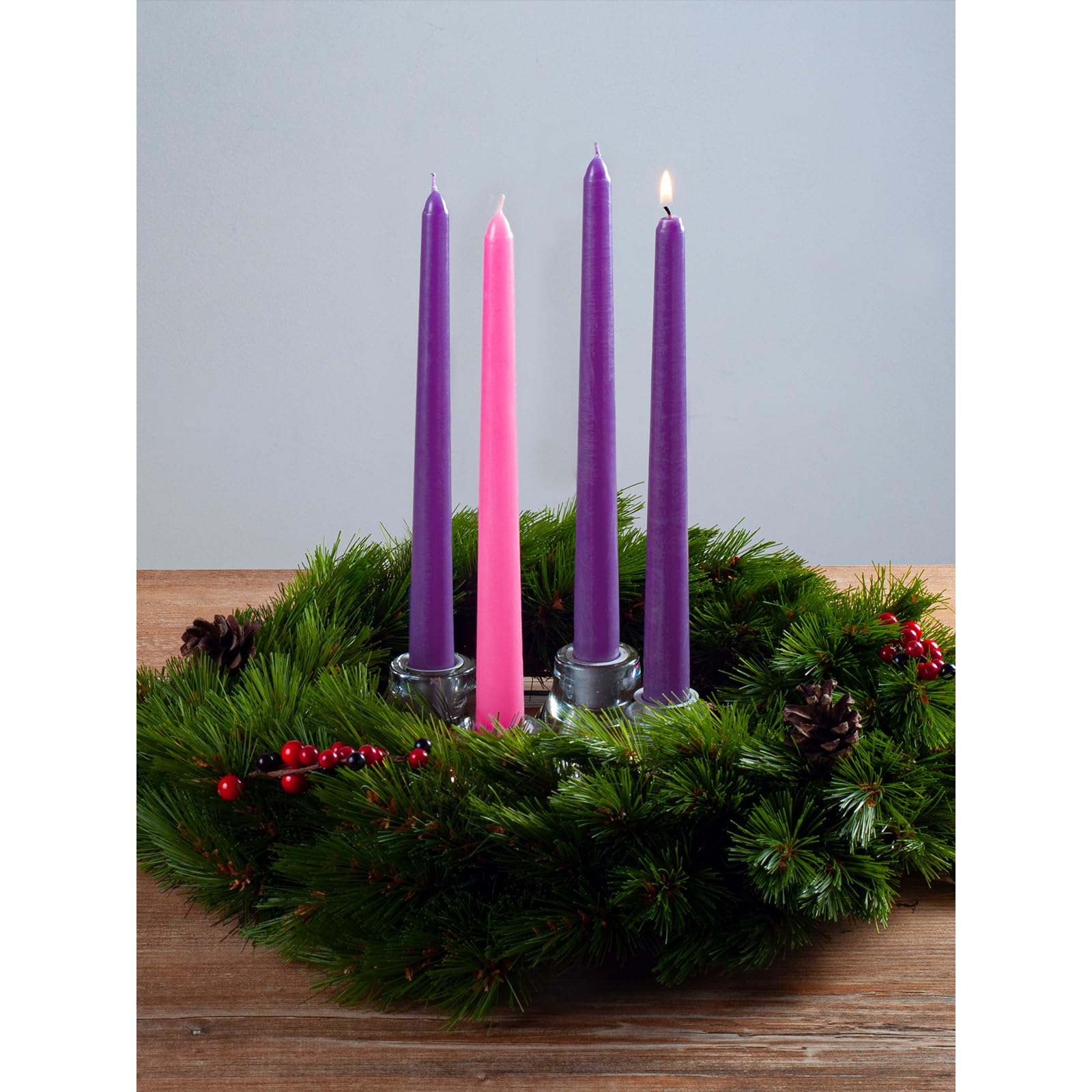 10 Inch Purple Advent Candles - Dripless Taper Candles 3-Pack, Unscented Long Burning Candlesticks for Wreaths, Church, Christmas Decor & Holiday Centerpieces