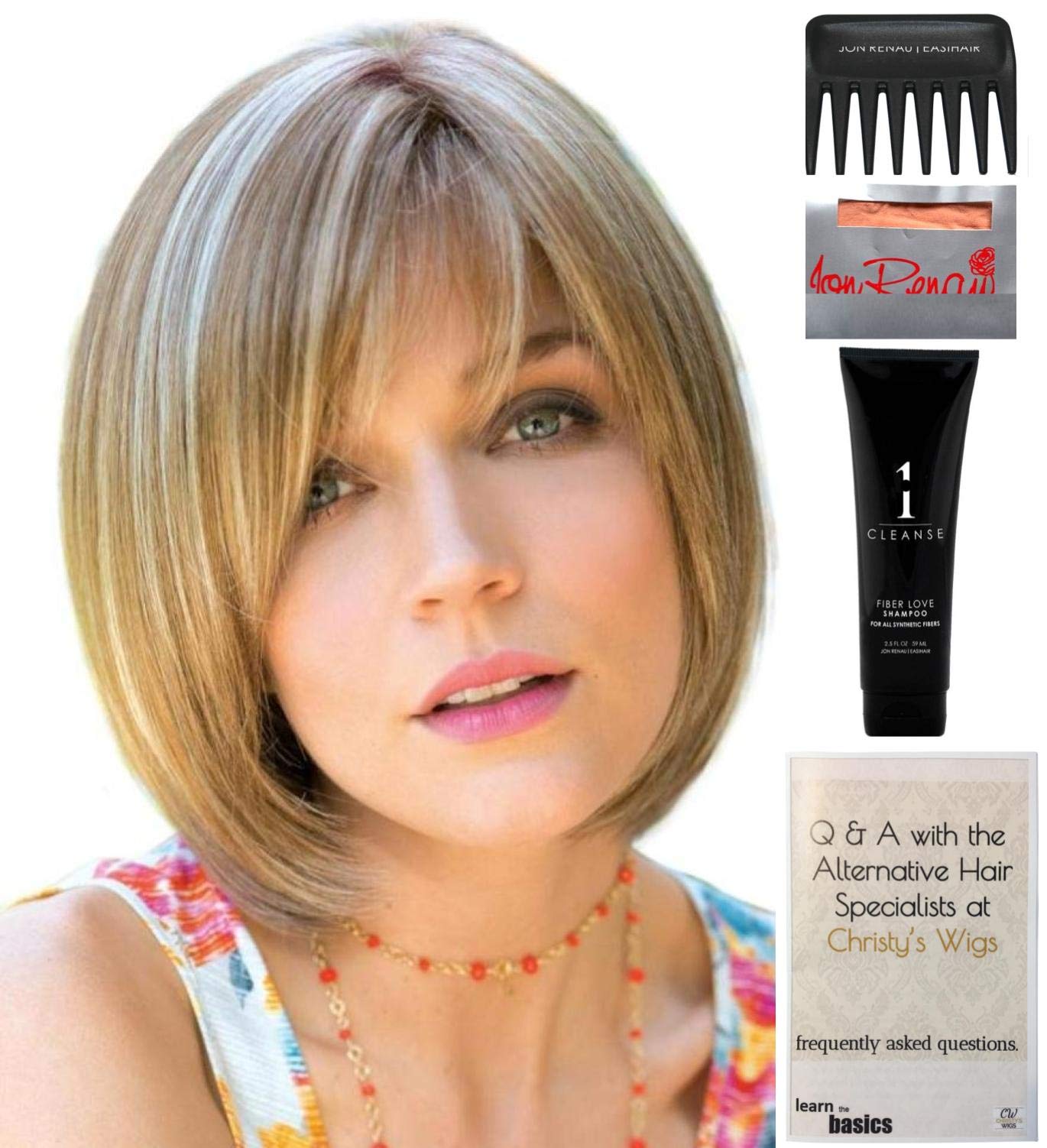 Amore Erika Wig Bundle - 5 Piece Set with Auburn Sugar Wig, Christy's Wigs Q&A Booklet, Travel Size Wig Shampoo (2oz), Wig Cap & Wide Tooth Comb | Perfect for Cosplay, Costume Parties & Everyday Wear