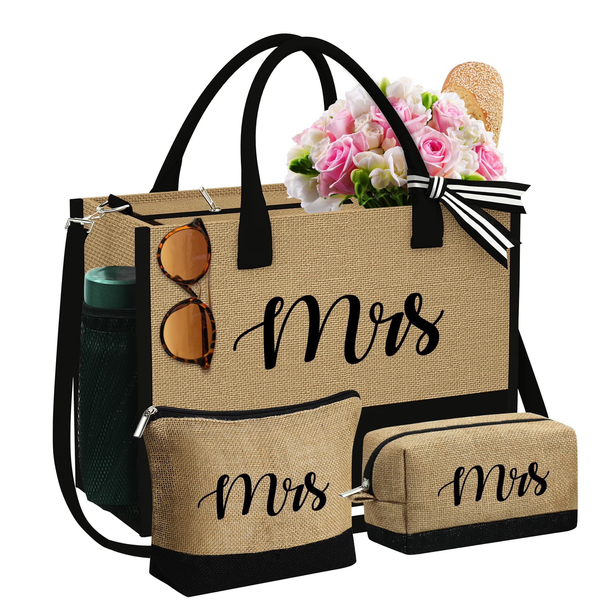 Personalized YOOLIFE Jute Tote Bag & 2 Zippered Makeup Bags - Perfect Mom & Best Friend Birthday Gifts for Women, Ideal for Travel, Shopping, and Daily Use
