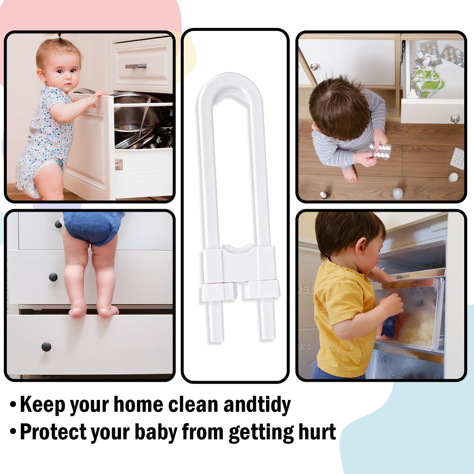 20Pcs Baby Safety Cabinet Locks - Childproof U-Shaped Latches for Sliding Doors, Drawers & Cupboards | Adjustable White Cabinet Locks for Handles & Knobs | Perfect for Baby Proofing Kitchens, Bathrooms & Nursery Furniture