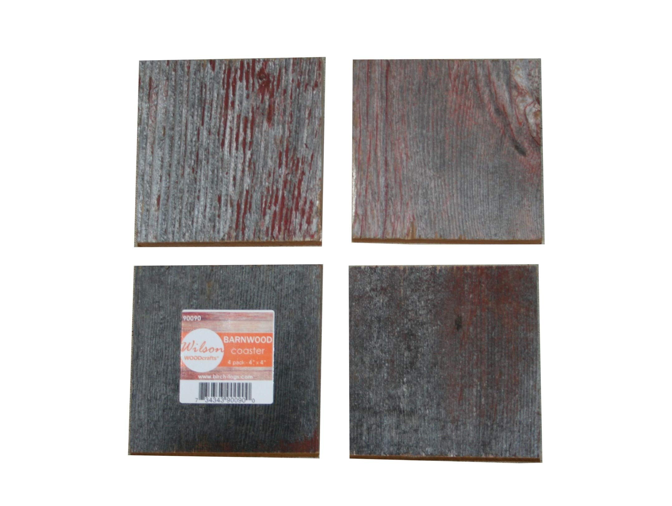 Wilson Barn Wood Coasters Set of 4 - Rustic Farmhouse Style Drink Coasters for Coffee Table, Bar, and Home Decor