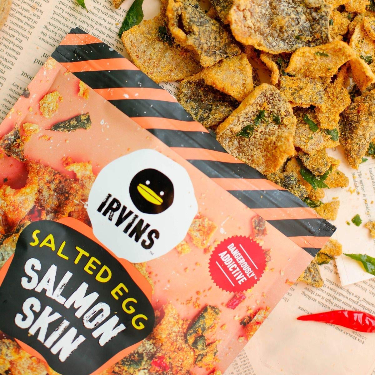 IRVINS Dangerously Addictive Salted Egg Salmon Chips - 105g Crispy Snack Pack - Perfect for Movie Nights, Parties & Gifts
