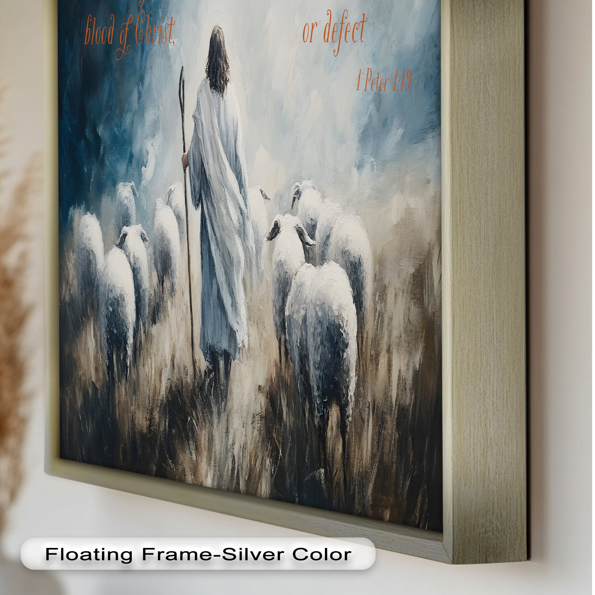 1 Peter 1:19 - The Lamb of God Bible Verse Oil Painting - Religious Wall Art for Home, Church & Office Decor