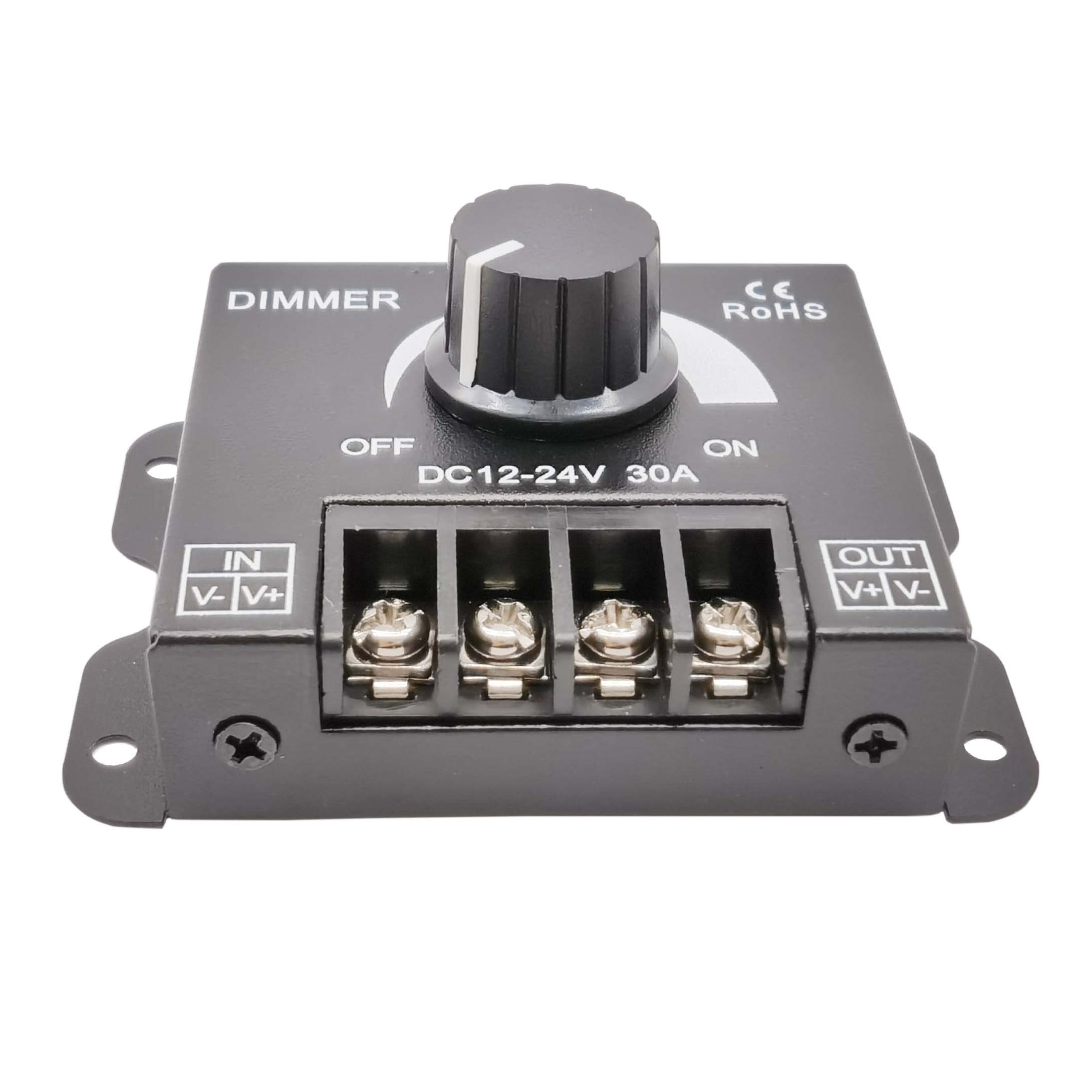12V/24V 30A LED Dimmer Switch - Adjustable Brightness Controller for Single Color LED Strips (3528, 5050) - Perfect for Home Lighting, Bedroom Mood Lights & DIY LED Projects