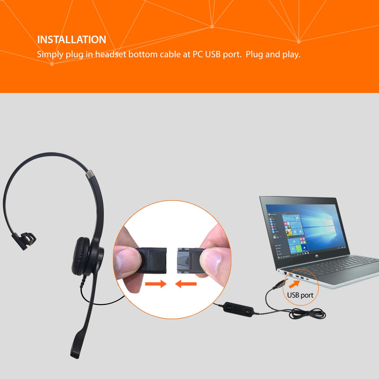 IPD IPH-250 USB Headset with Noise Cancelling Microphone for Office & Call Center - Compatible with Skype, Microsoft Teams, Cisco Jabber, Avaya One-X - Perfect for Remote Work & Online Meetings