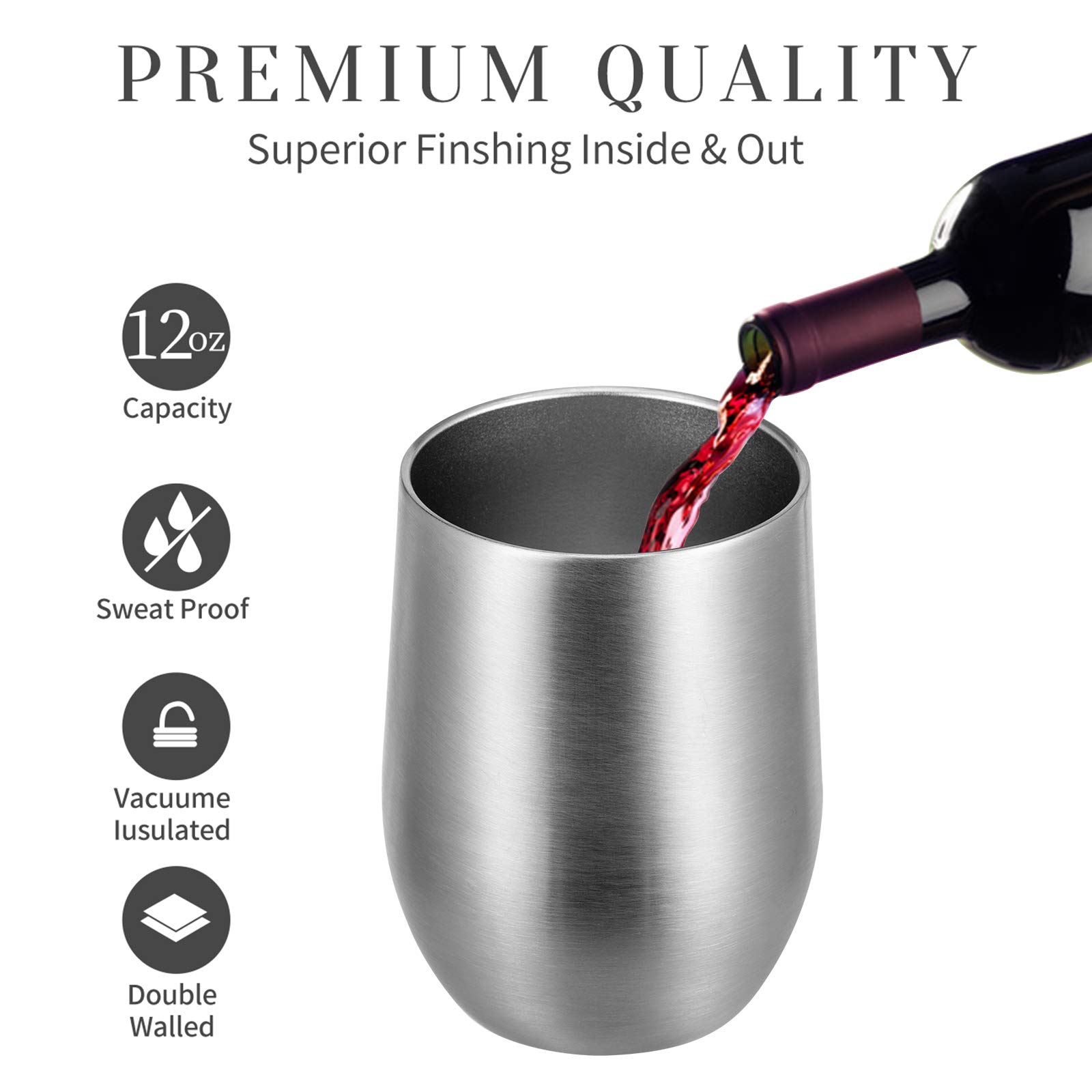 MEWAY 12oz Stainless Steel Wine Tumbler with Lid - 12 Pack Double Wall Vacuum Insulated Travel Mug for Wine, Coffee, Cocktails - Perfect for Parties, Picnics, and Gifts (Silver)