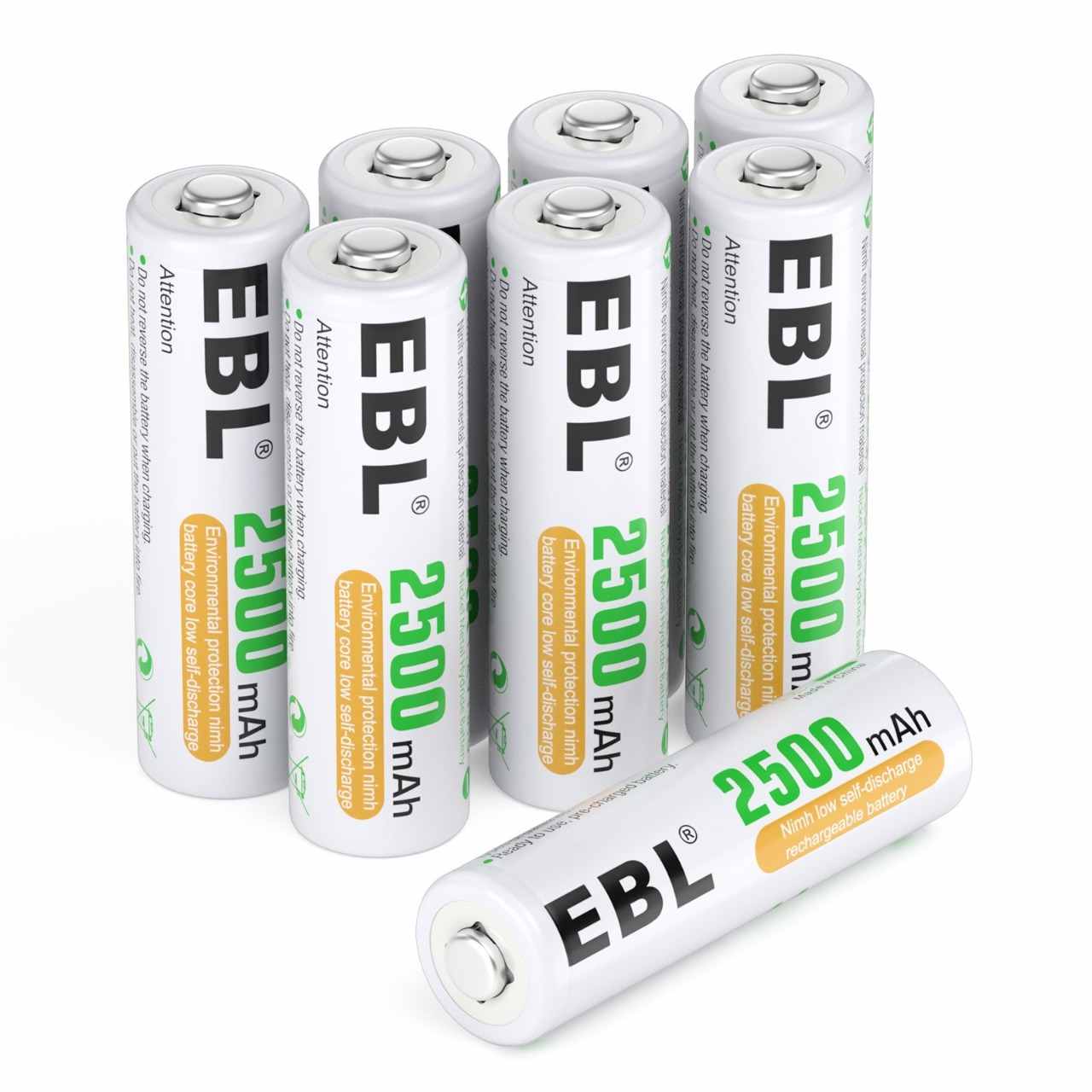EBL AA Rechargeable Batteries 1.2V 2500mAh Ni-MH - 8 Pack High Capacity Long Lasting Power for Cameras, Flashlights, Toys, and Electronic Devices