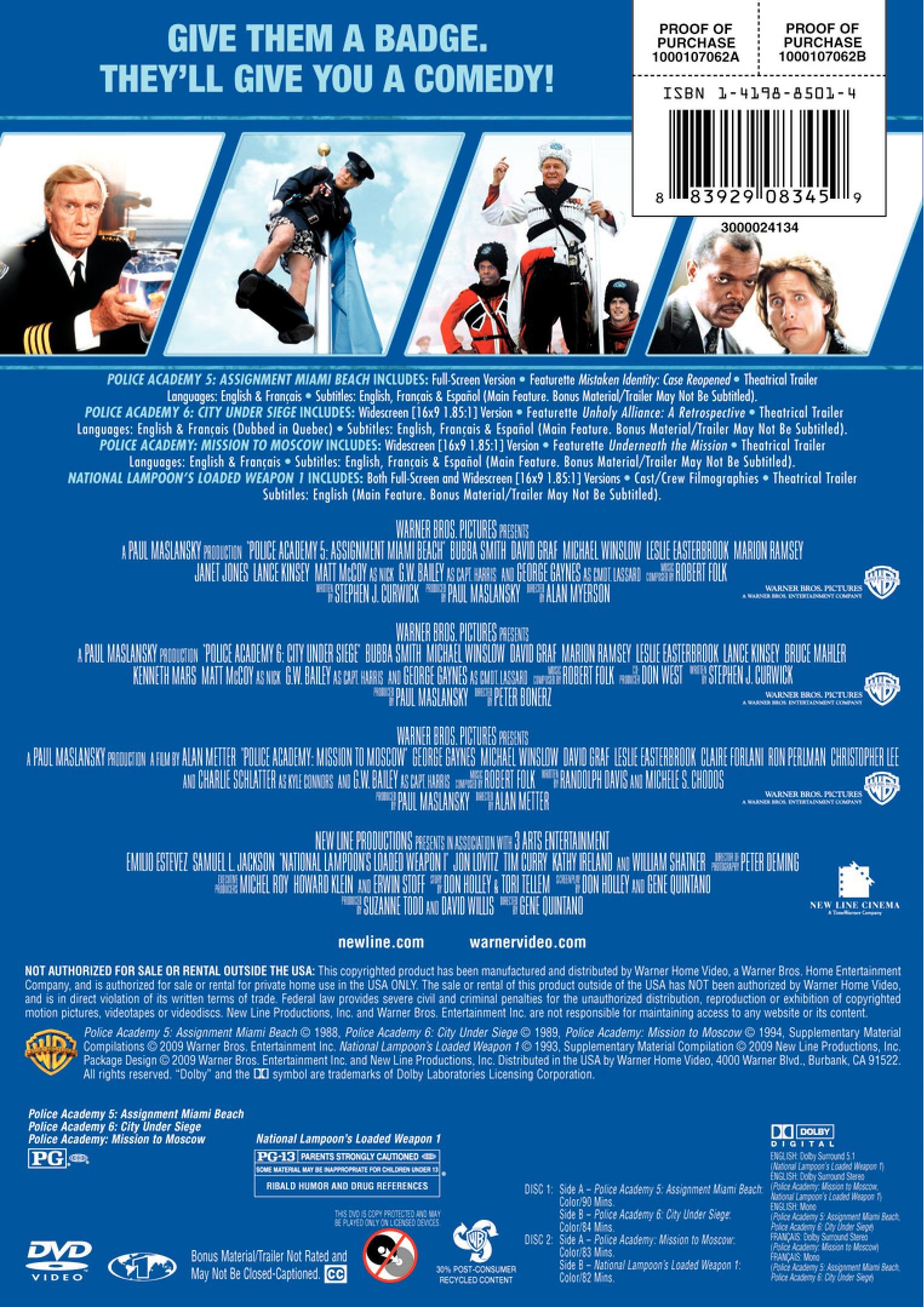 Best Cop Comedy Movies Collection - National Lampoon's Loaded Weapon & Police Academy 5-7 | 4 Film Favorites DVD Set | Perfect for Movie Nights & Comedy Lovers