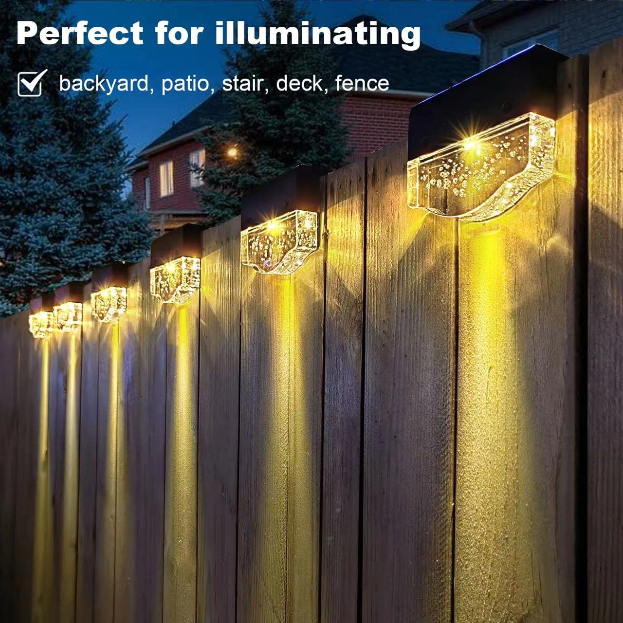 Solar Deck Lights Outdoor Waterproof - 6 Pack LED Solar Step Lights with Warm White/Yellow Light (10 Lumens) - Solar Fence & Wall Lights for Patio, Stairs, Yard, Garden, Pathway - Perfect for Nighttime Safety & Landscape Lighting