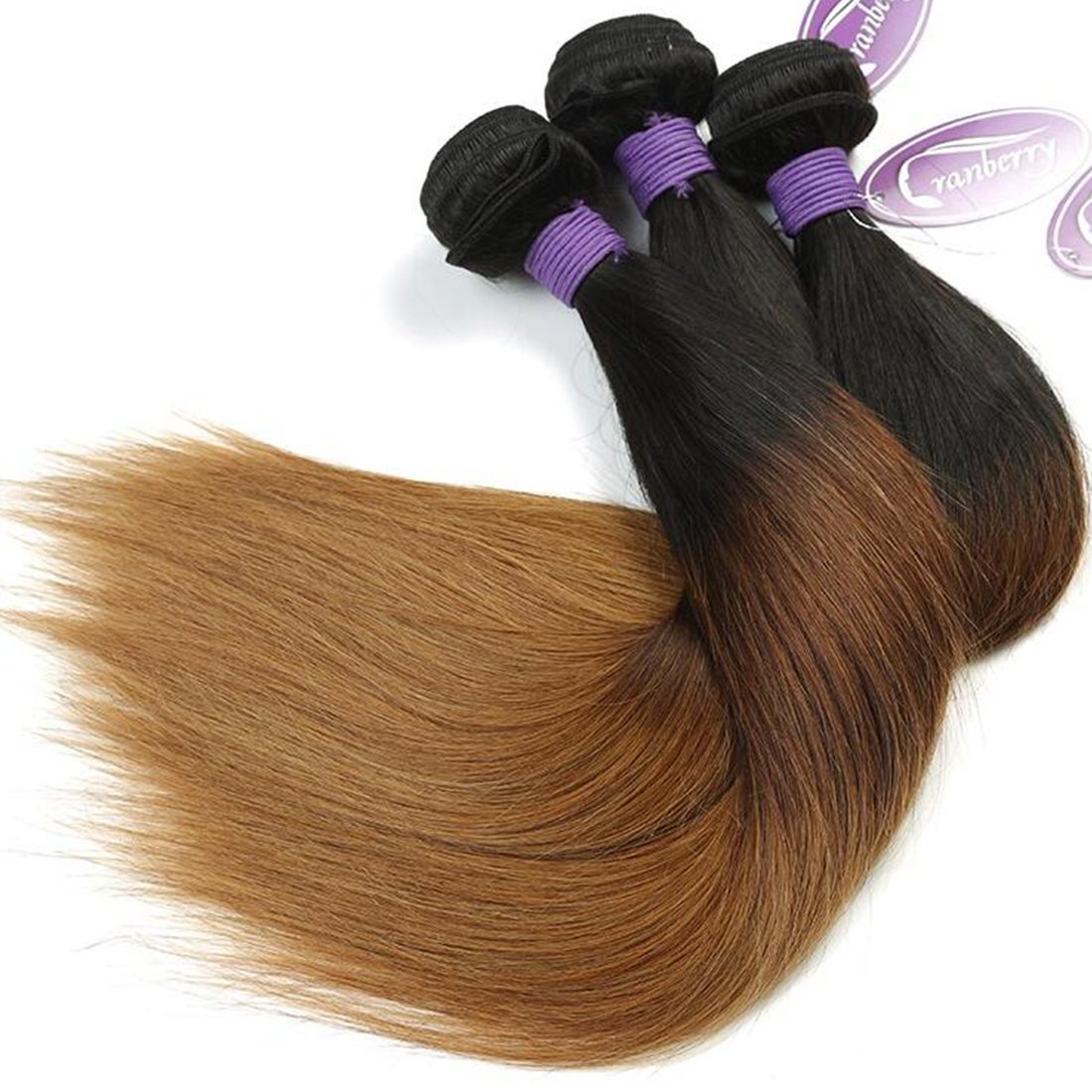 100% Unprocessed Brazilian Virgin Hair Straight Ombre 3 Bundles (18 20 22 Inch) - 1B/4/30 Color - Human Hair Wefts Extensions for Weaving & Styling - Perfect for Daily Wear, Parties & Special Occasions