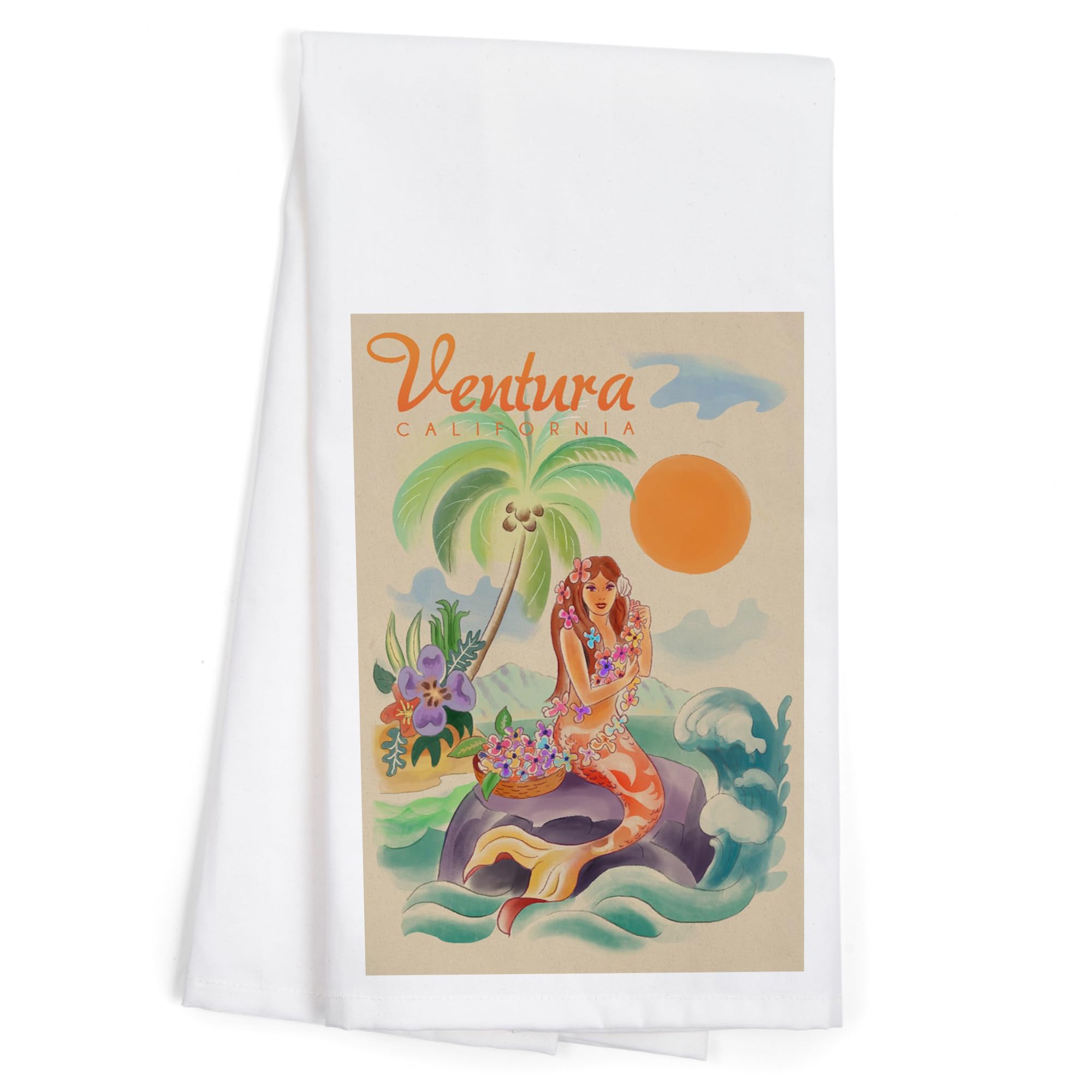 Lantern Press Ventura California Tropical Mermaid Cotton Tea Towel - 100% Cotton Decorative Hand Towel for Kitchen, Bathroom & Home Decor - Perfect for Dish Drying, Gift Giving & Coastal Themed Decor