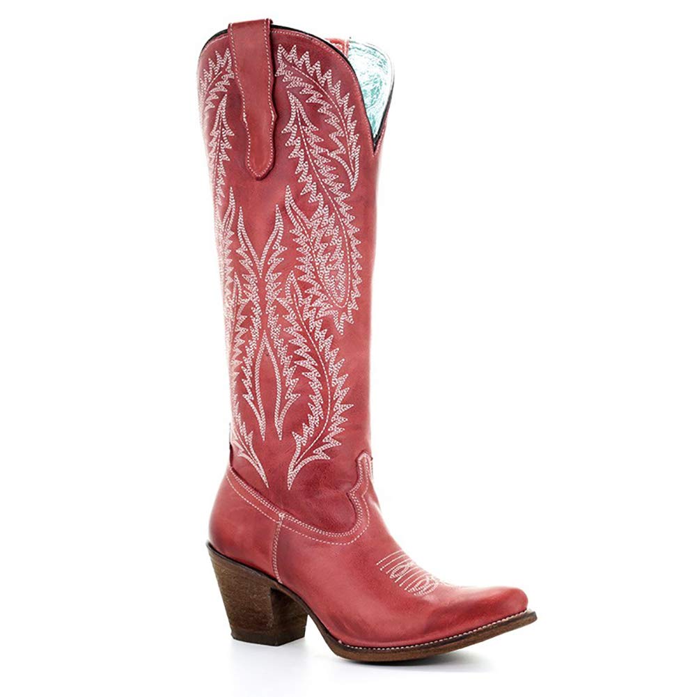 Corral Women's Rioja Red Embroidered Tall Top Snip Toe Western Leather Cowgirl Boots - Perfect for Country Dancing, Rodeos & Western Fashion Outfits