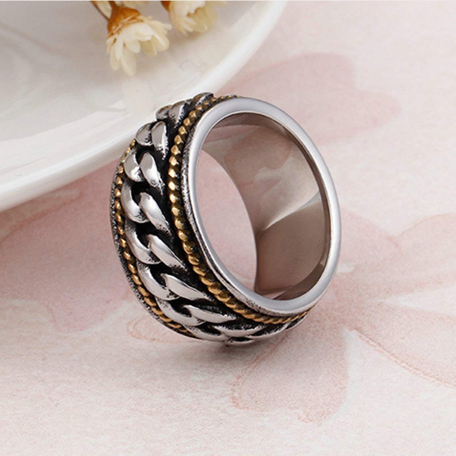 Daesar Men's Stainless Steel Rings - Vintage Biker Chain Ring for Men in Silver & Gold - Perfect for Casual Wear, Weddings & Gifts