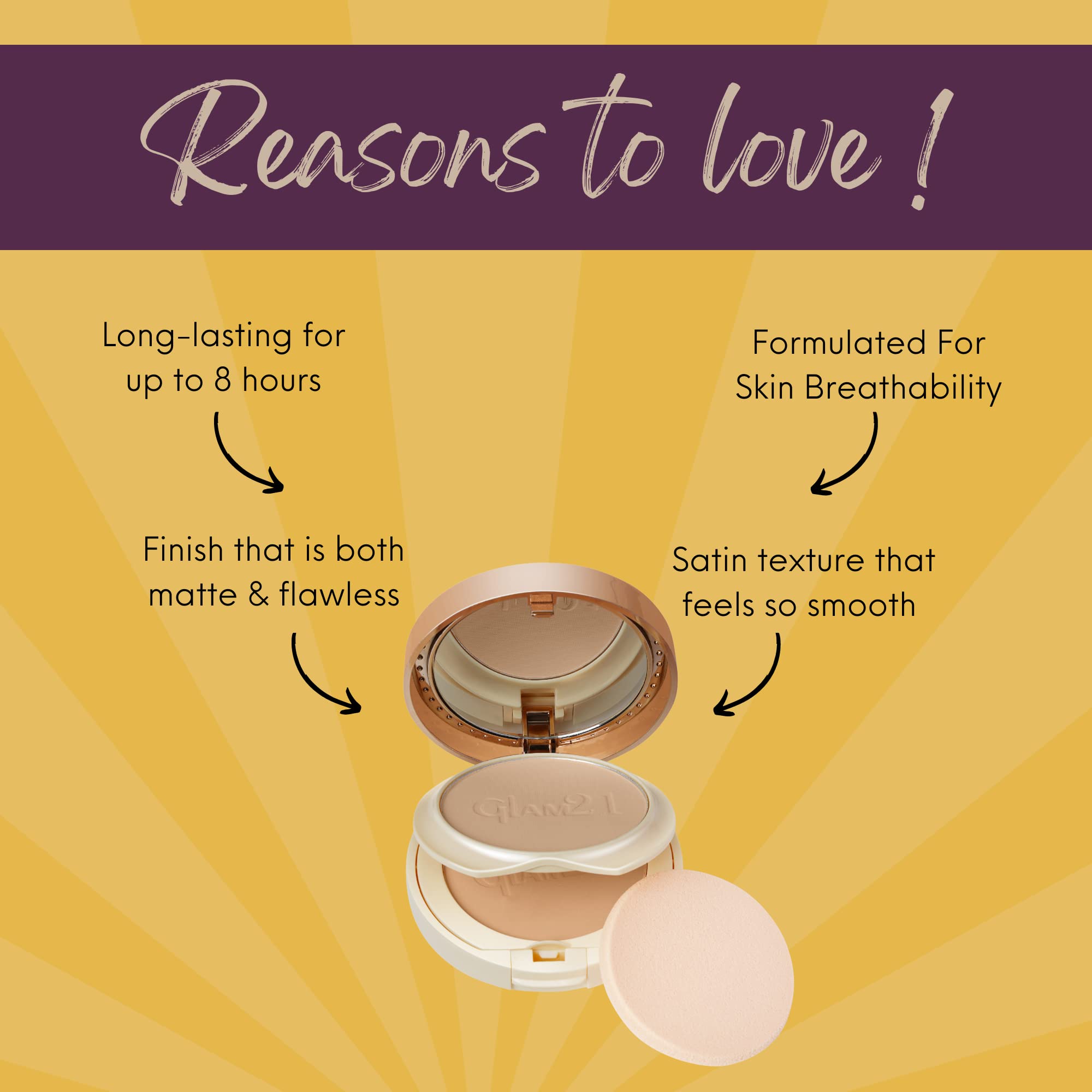 Glam21 Clear & Bright Silk 2-in-1 Compact Powder - Oil Free & Sweat Resistant Makeup for All Skin Types | Shell-03 | Perfect for Daily Wear & Touch-Ups On-The-Go