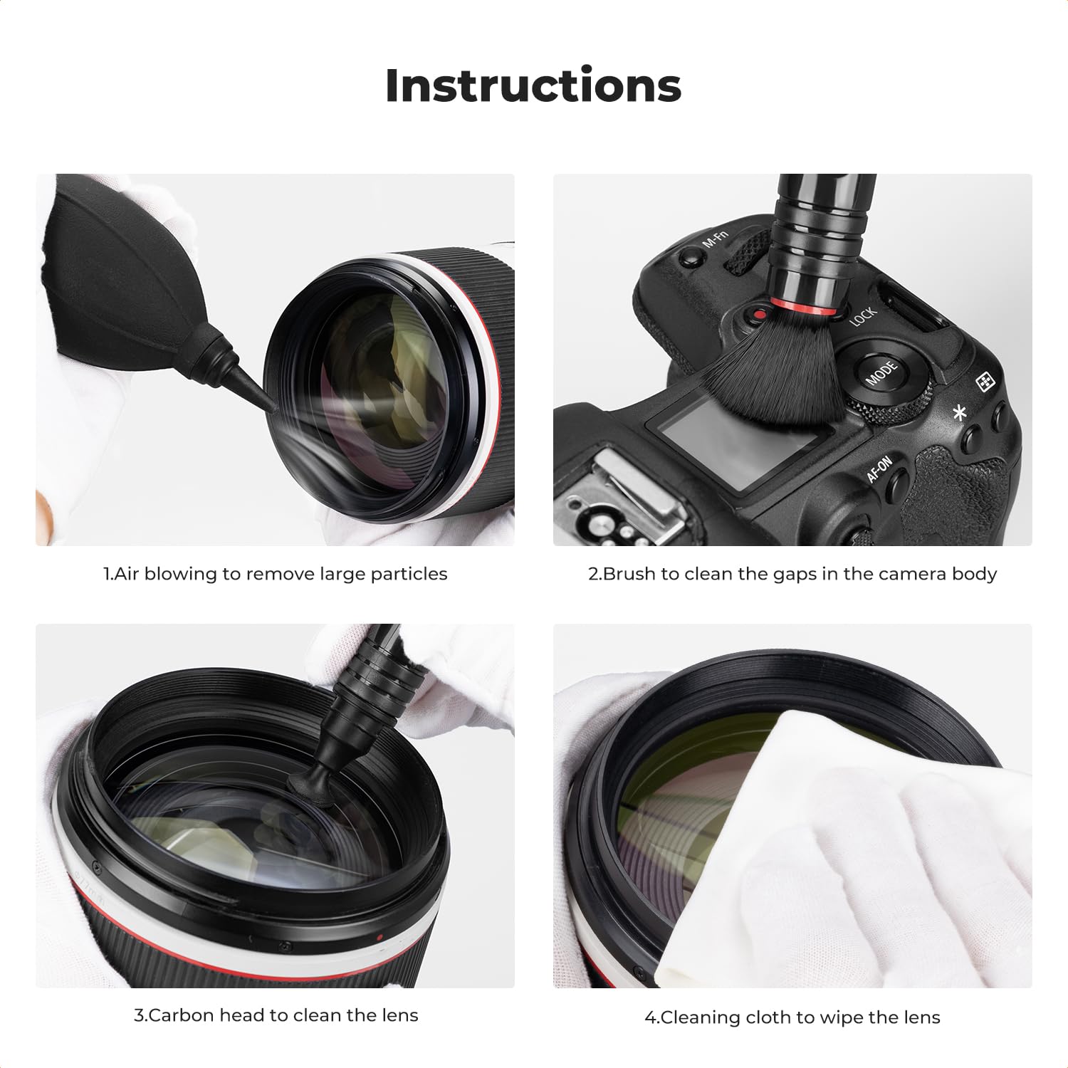 **K&F Concept 4-in-1 Camera Cleaning Kit – Lens Brush Pen, Rocket Air Blower, Microfiber Cloth & Lens Cleaner for DSLR Cameras (Canon, Nikon, Pentax, Sony) – Perfect for Travel, Outdoor & Studio Photography**