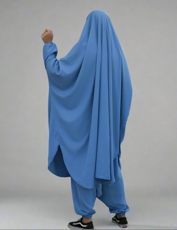 Modest Muslim Women's Jilbab Set with Matching Tops, Robe & Pants - Islamic Prayer Outfit for Home & Mosque Wear