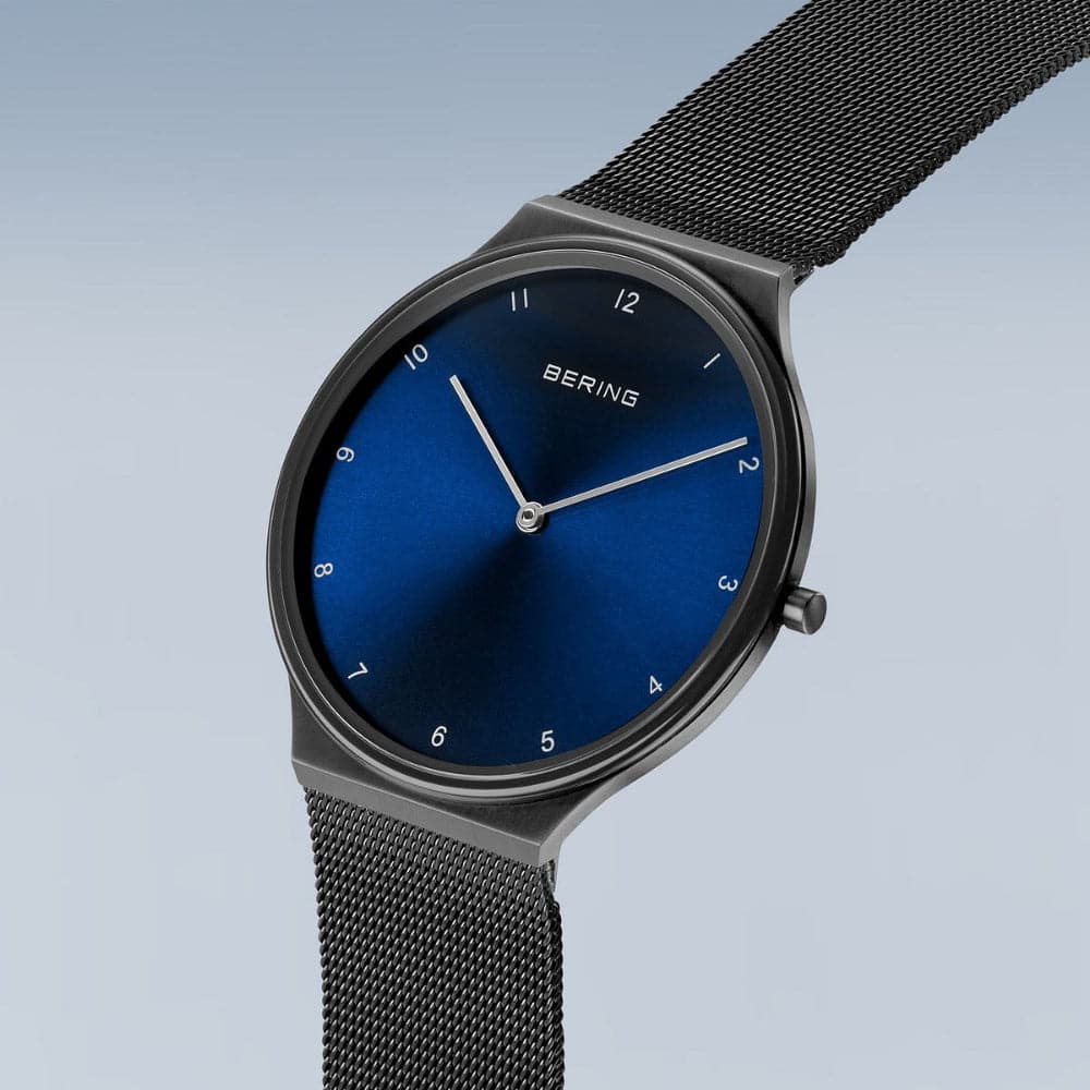 Bering Ultra Slim Women's Watch with Blue Dial & Black Milanese Strap 18440-227 - Elegant Dress Watch for Business, Office & Formal Occasions