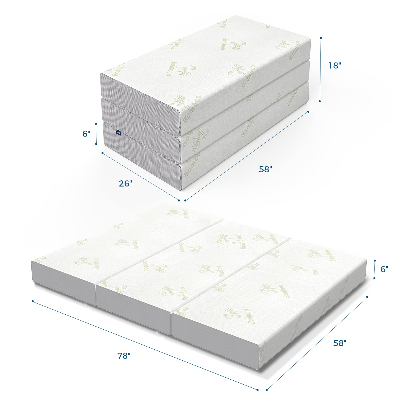 Inofia 6 Inch Queen Size Folding Mattress - Tri-Fold Memory Foam Mattress with Ultra Soft Removable Cover, Portable Foldable Bed (78