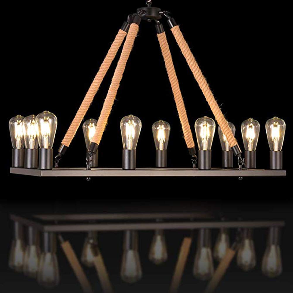 Vintage Rectangle Chandelier - 10-Light Rustic Kitchen Island Pendant, Farmhouse Industrial Ceiling Light Fixture for Dining Room, Living Room, Cafe, Hallway & Entryway (Black) | Perfect for Farmhouse Decor, Restaurant Lighting & Vintage Home Interiors