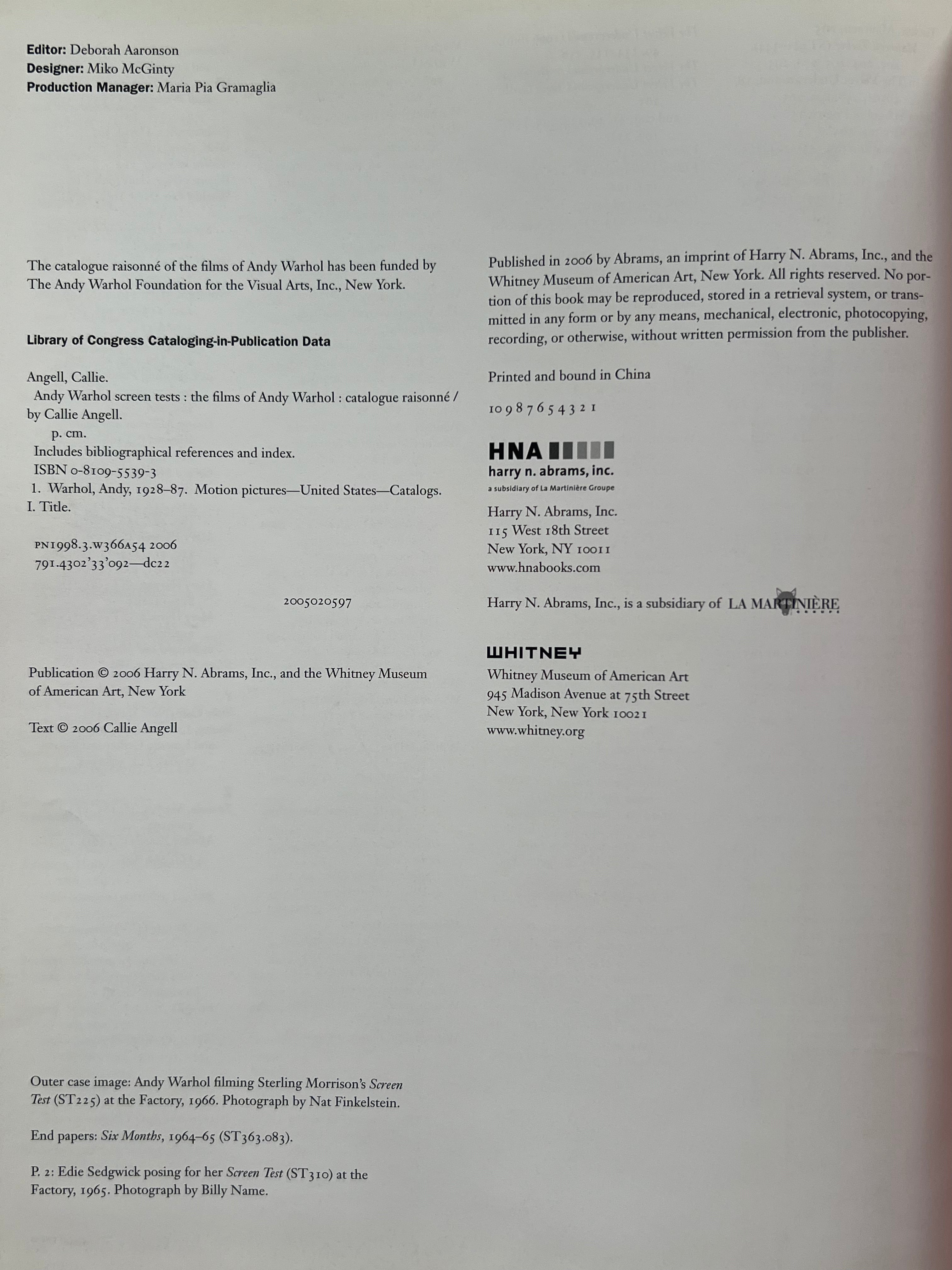 Andy Warhol Screen Tests: The Complete Films of Andy Warhol Catalogue Raisonné - Perfect for Art Collectors, Film Historians & Pop Culture Enthusiasts