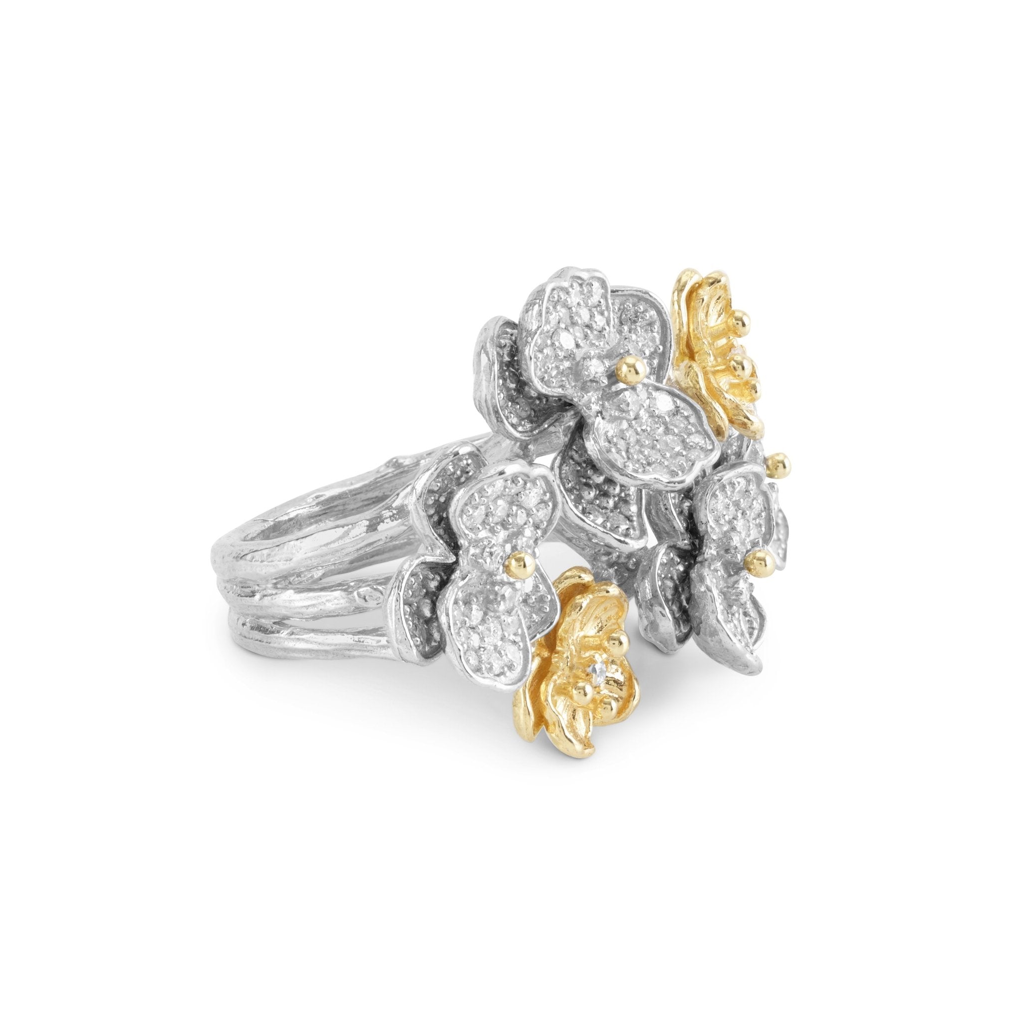 Exquisite Orchid Cluster Ring with Genuine White Diamonds - Perfect for Weddings, Anniversaries & Special Occasions