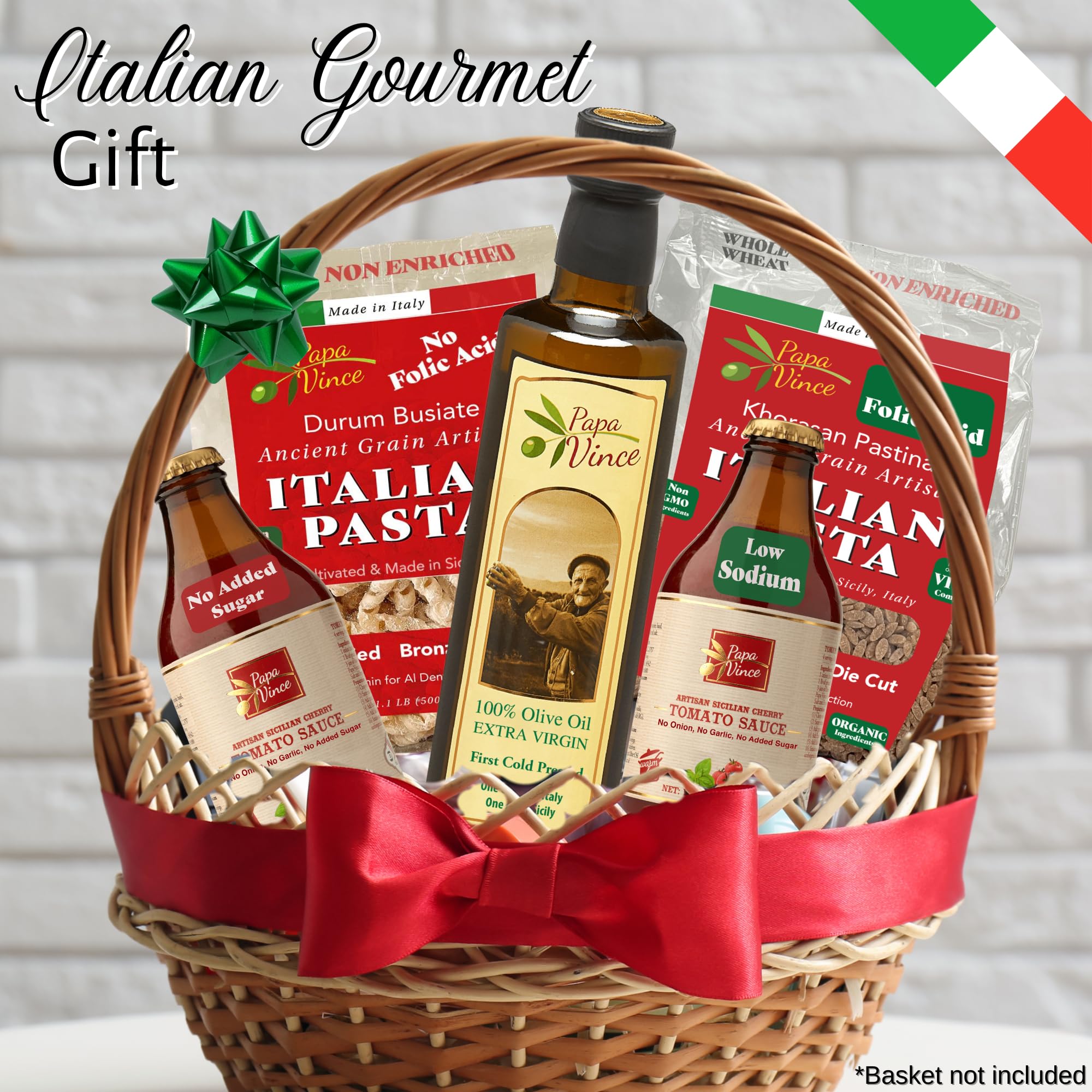 Papa Vince Authentic Italian Food Gift Basket - Handcrafted in Sicily with Organic Locally Sourced Ingredients | Gourmet Italian Gifts for Holidays, Housewarming & Special Occasions