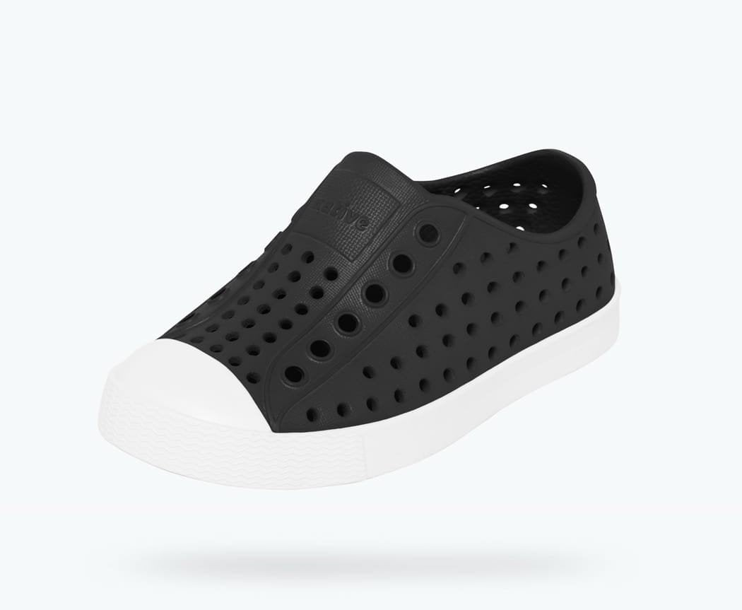 Native Shoes Jiffy Black/Shell White Youth Jefferson Shoe - Comfortable Kids Sneakers for School & Play | Lightweight & Durable Children's Footwear for Everyday Wear