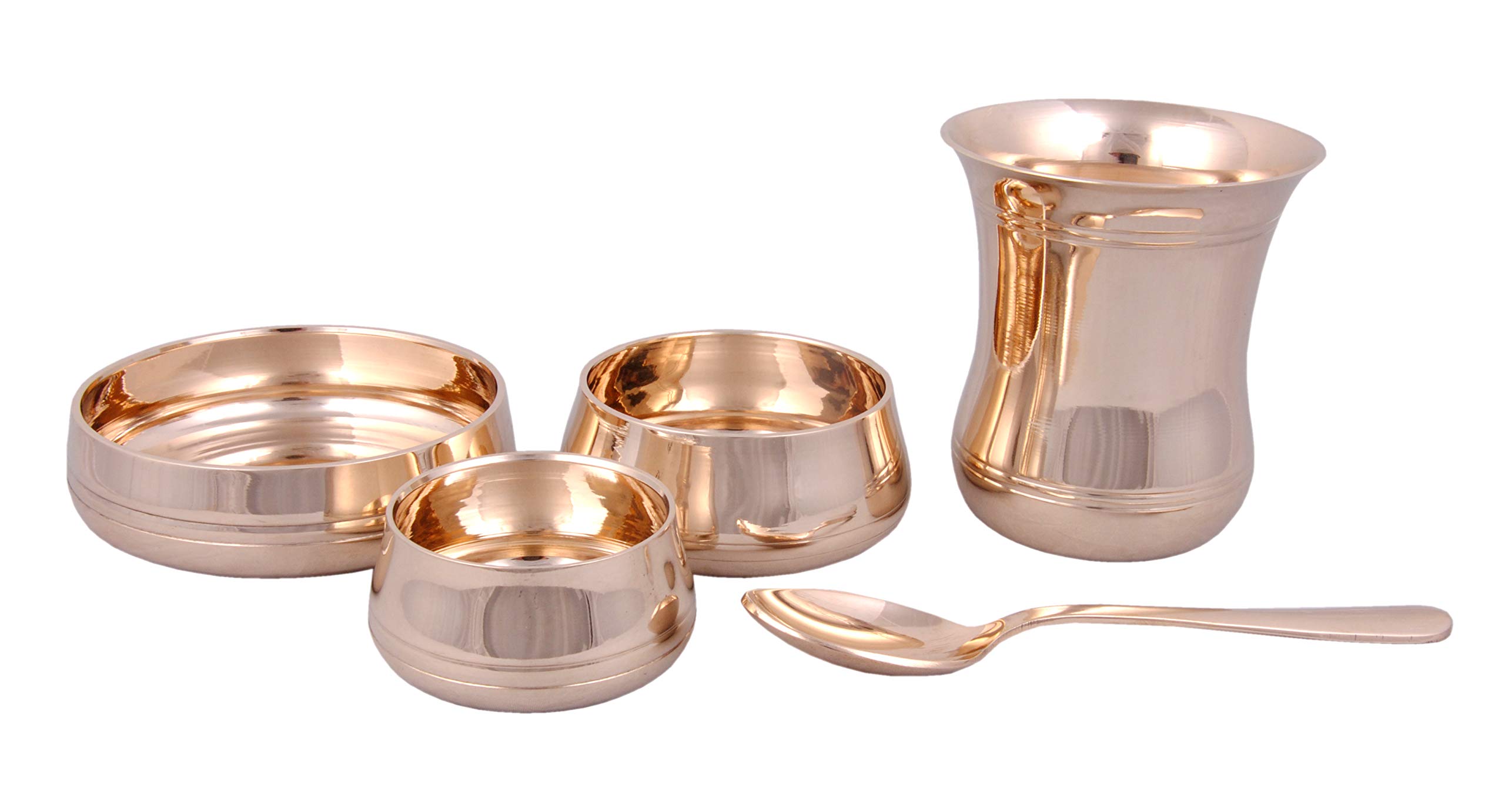 Shiv Shakti Arts® Premium 7-Piece Pure Bronze Kansa Thali Dinner Set in Gold - Luxury Ayurvedic Metal Dining Plates for Healthy Eating & Traditional Indian Meals - Perfect for Home Dining, Festivals & Wedding Gifts