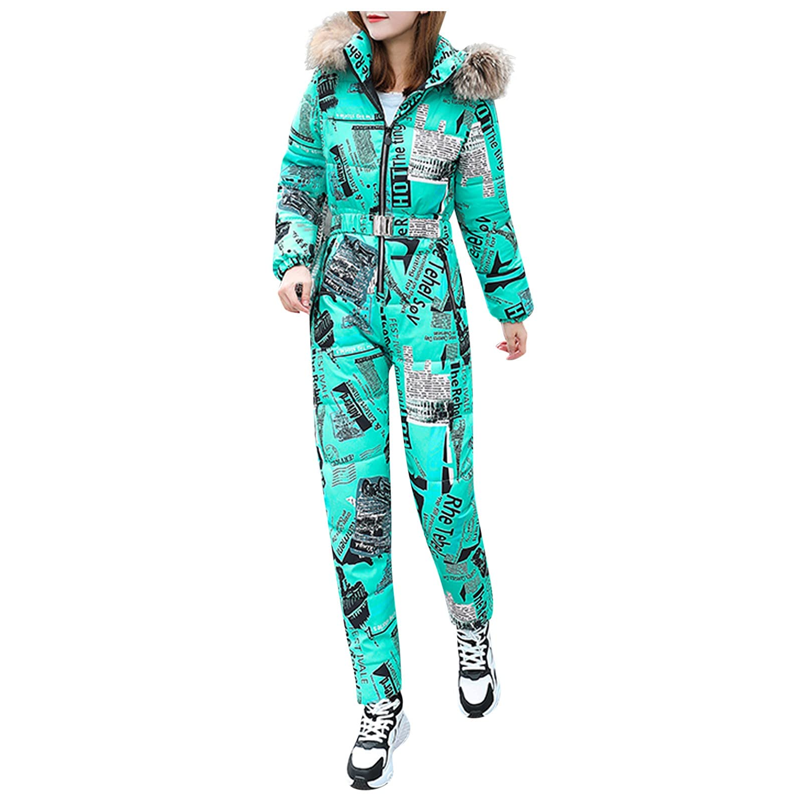 Women's Thick Hooded Ski Jumpsuit - Winter Snowboard Jacket with Cotton Padding, Zipper Front & Plus Size Options - Perfect for Outdoor Skiing, Snowboarding & Cold Weather Activities