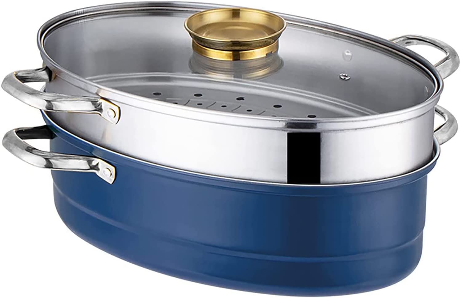 2 Tier Stainless Steel Fish Steamer Pot with Stackable Pan Insert & Lid - Healthy Cooking Steamer for Fish, Vegetables & Seafood - Perfect for Home Kitchens & Restaurant Use