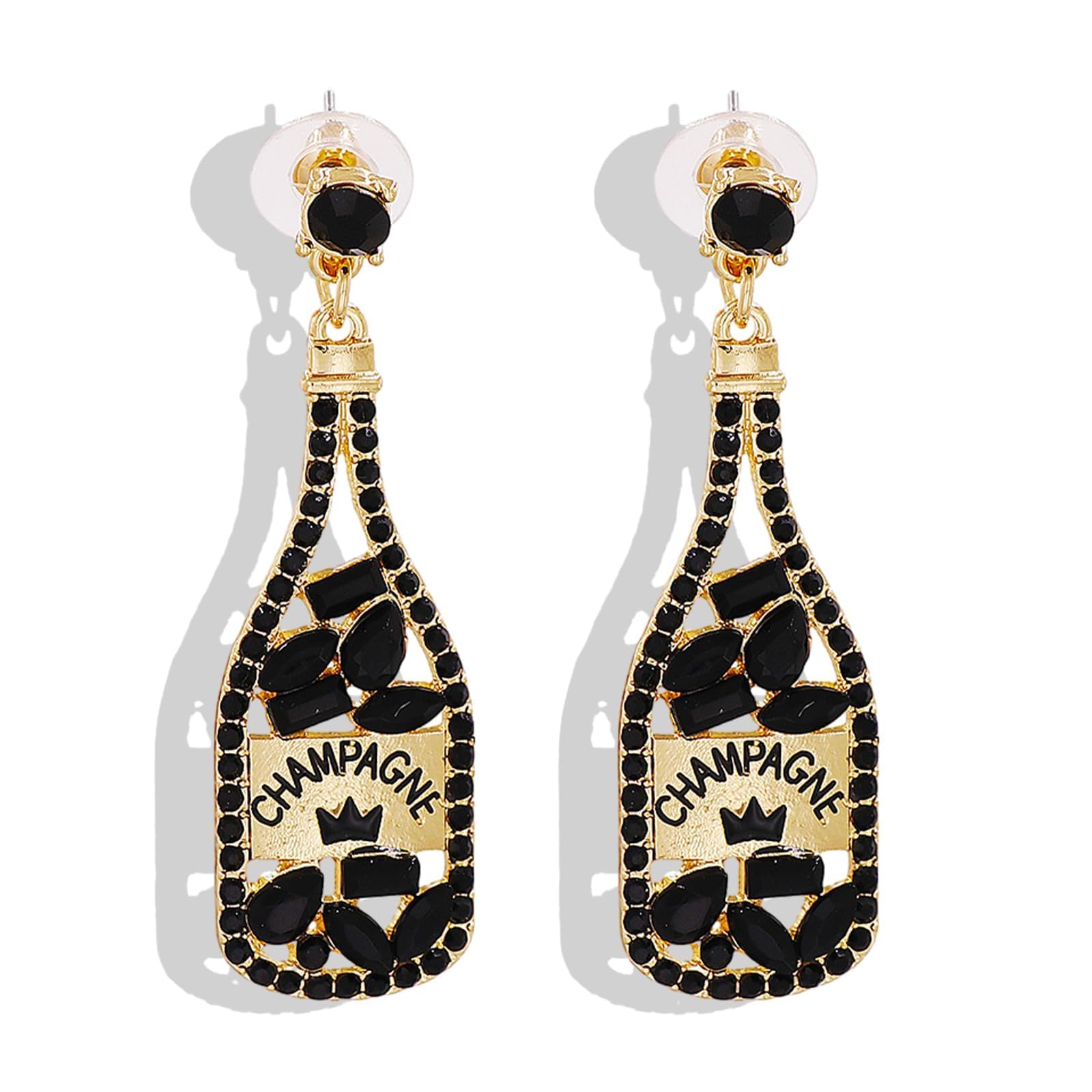 Champagne Bottle Dangle Earrings for Women - Crystal Cocktail Wine Glass Teardrop Earrings - Perfect for Party, Celebration, Wedding & Gift Giving - Elegant Jewelry Accessories for Margarita Night & Girls Night Out