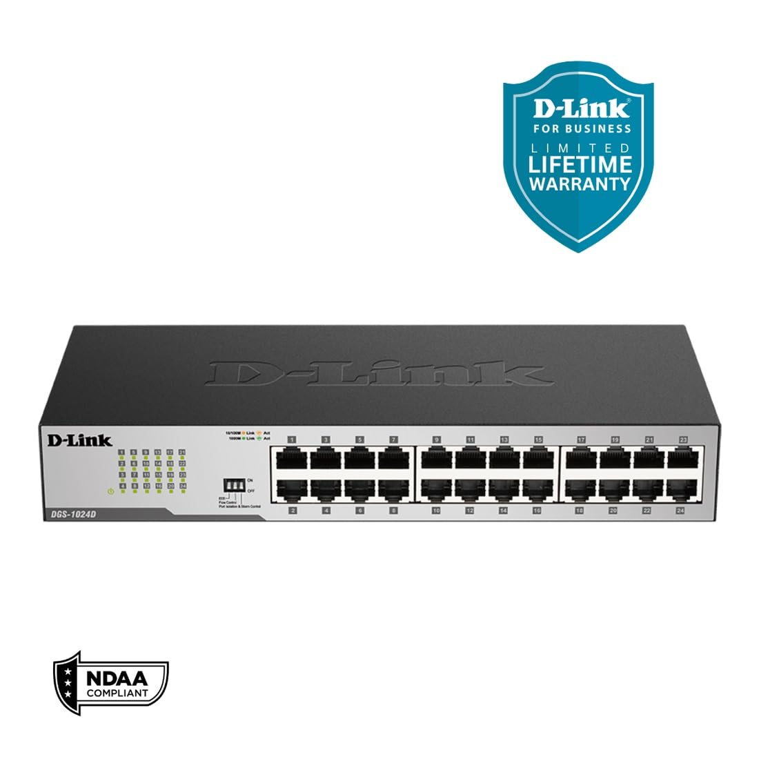 D-Link 24-Port Gigabit Unmanaged Network Switch - Desktop/Rackmount Metal Design, Fanless, EEE Technology, Flow Control, Port Isolation & Storm Control - Ideal for Home Office & Small Business Networking