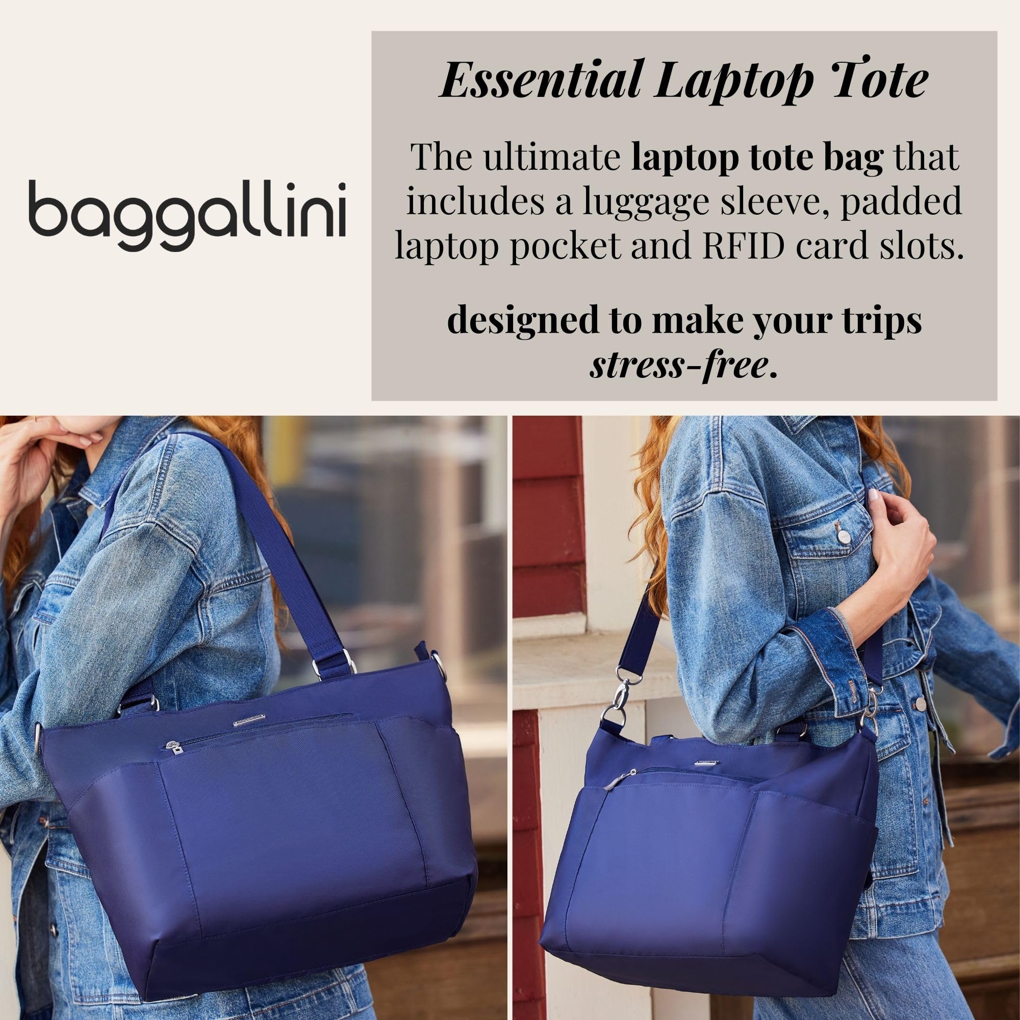 Baggallini Women's Essential Laptop Tote Bag - Stylish & Durable Work Bag for Business, Office & Travel - Perfect for Professionals & Commuters