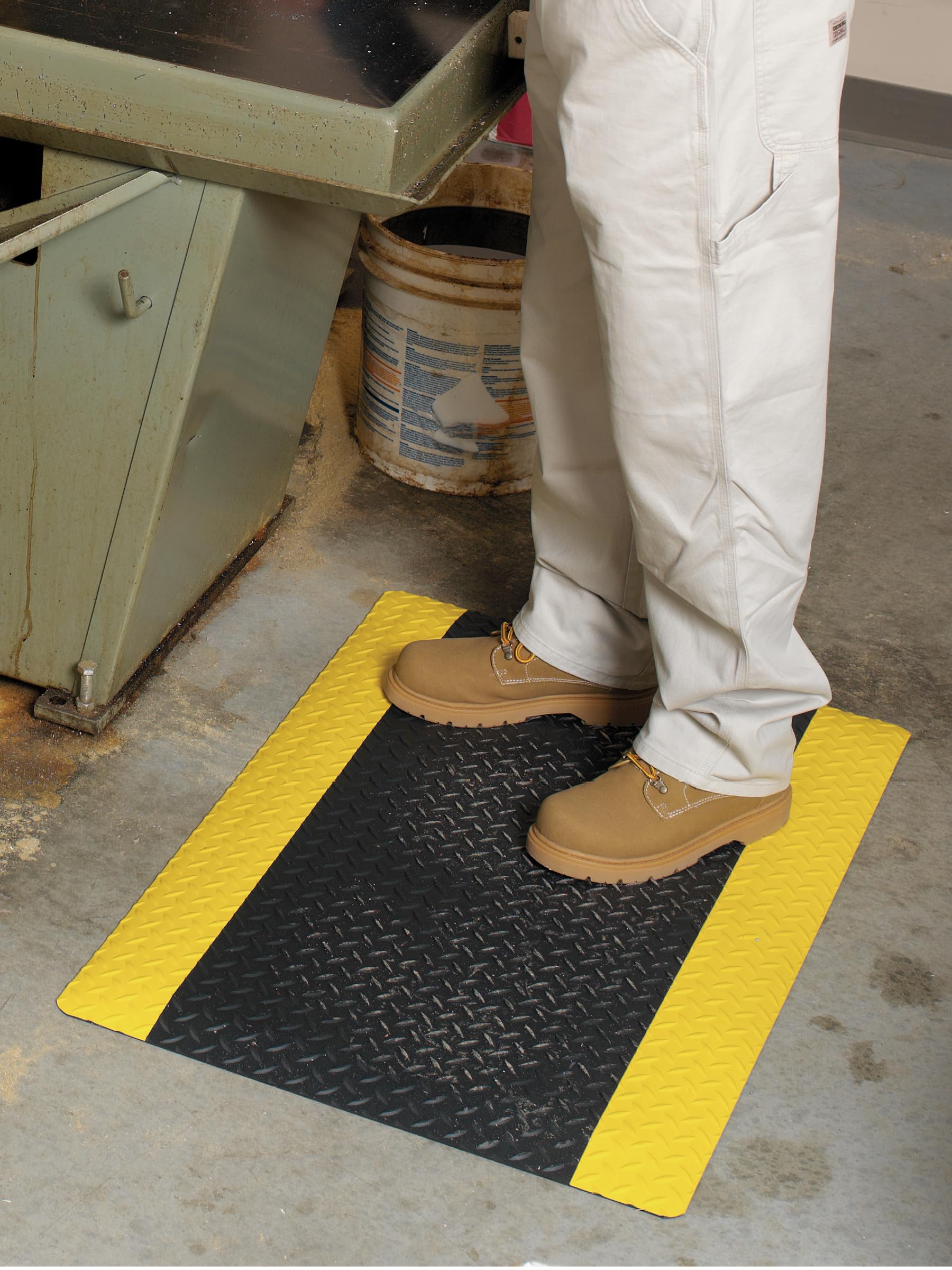 Guardian Safe Step Anti-Fatigue Floor Mat - 24x36 Inch Vinyl Kitchen Mat for Standing Comfort - Black & Yellow Non-Slip Work Mat for Office, Salon, Garage & Home Use