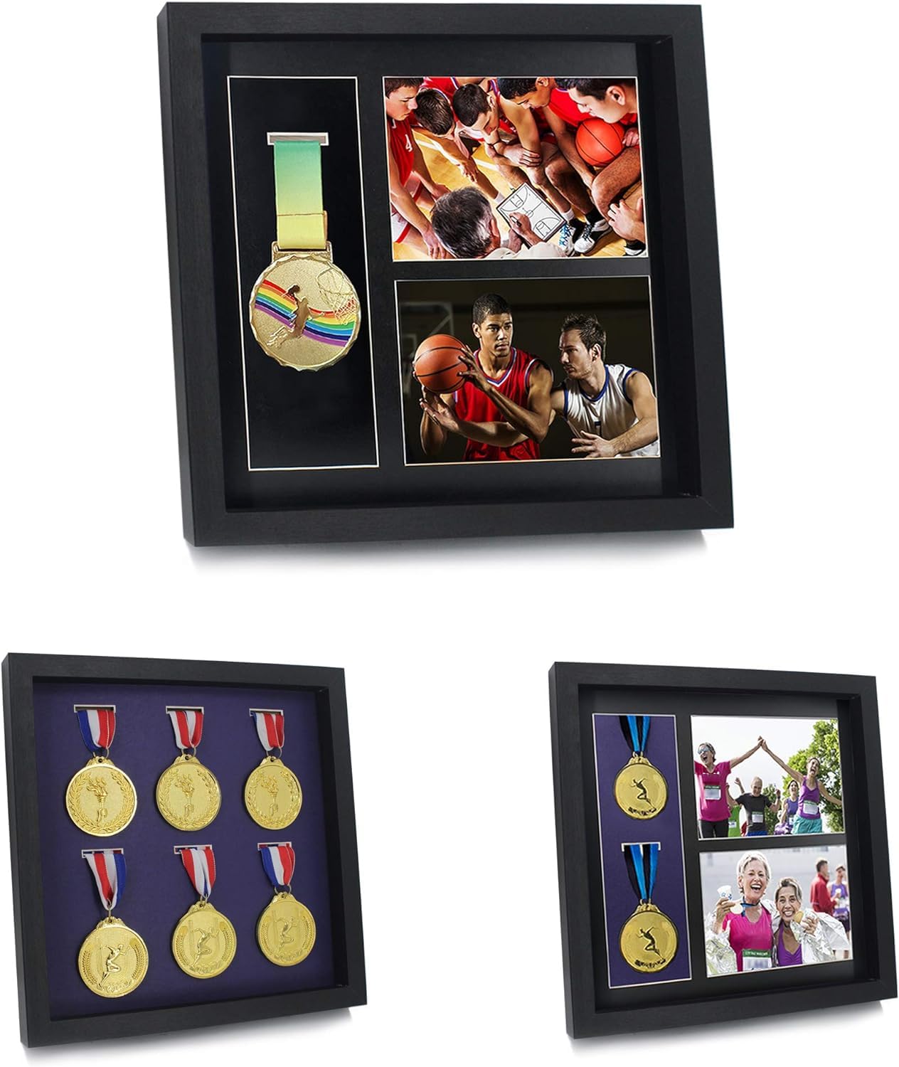 Large Medals Display Shadow Box - 6 Medal Case for War Military, Runners, Marathon, Race Winner, Football, Gymnastics & All Sports (Black, 12x12) - Perfect for Showcasing Achievements in Home, Office or Trophy Room