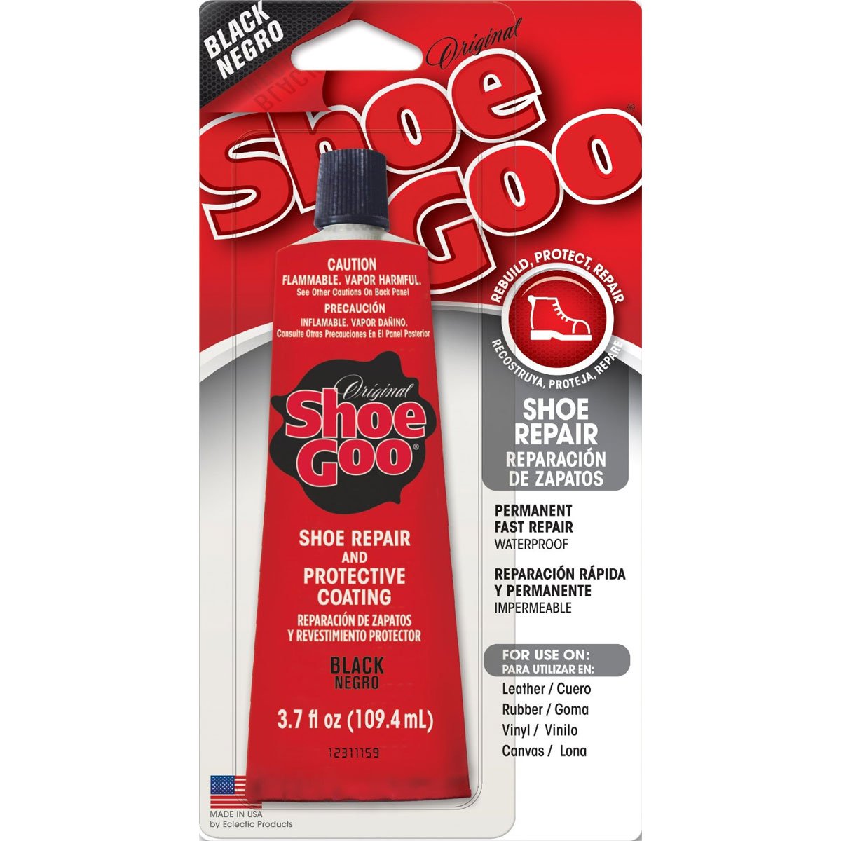 Shoe Goo Black Shoe Repair Glue - 3.7 oz Protective Coating for Sneakers, Boots & Sandals - Fixes Cracks, Holes & Worn Soles - Perfect for Outdoor, Work & Sports Shoes