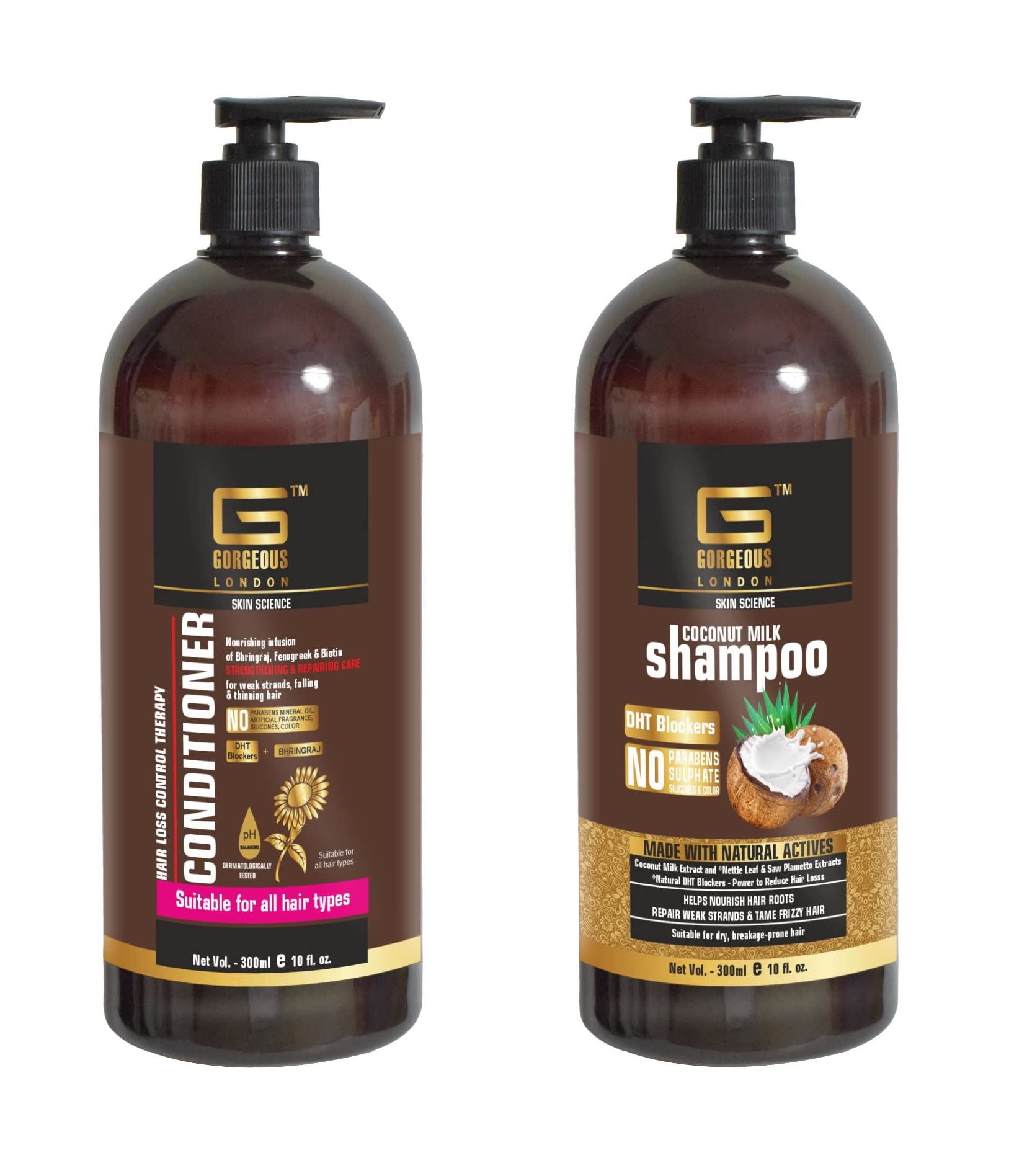 London Hair Loss Control Therapy Conditioner 300ml & Coconut Milk Shampoo Set - Coconut Extract & Nettle Leaf Formula to Reduce Hair Fall, Nourish Roots & Repair Weak Hair - Perfect for Daily Hair Care Routine & Scalp Treatment