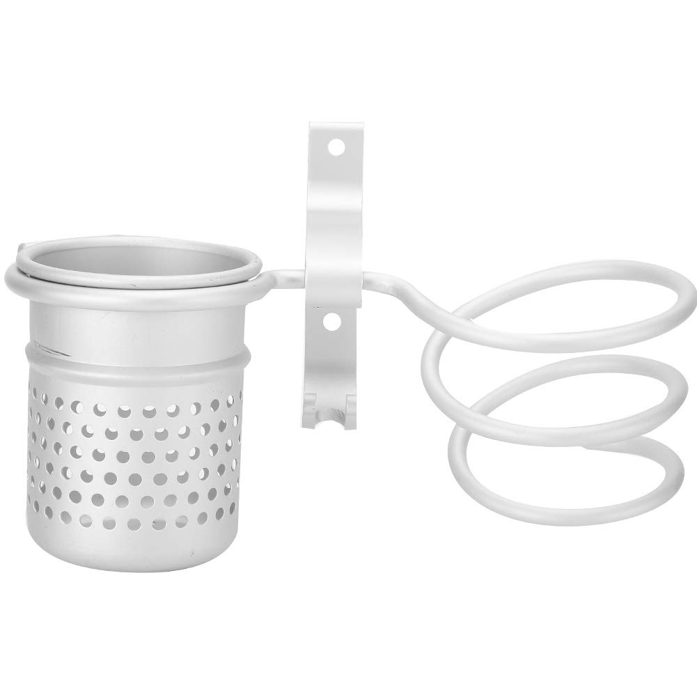 Keenso Wall Mount Hair Dryer Holder with Aluminum Storage - Organizer for Hair Dryer, Hair Straightener & Phone - Includes Fixing Screws (Silver) - Perfect for Bathroom, Salon & Home Organization