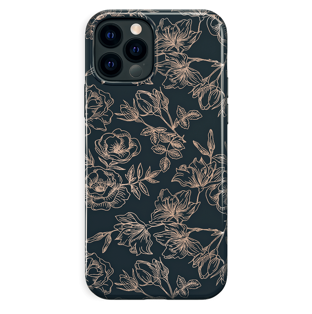 Elegant Floral Rose Gold Chrome iPhone Case - Stylish Protective Cover for iPhone 13/12/11/X - Perfect for Everyday Use, Office & Special Occasions