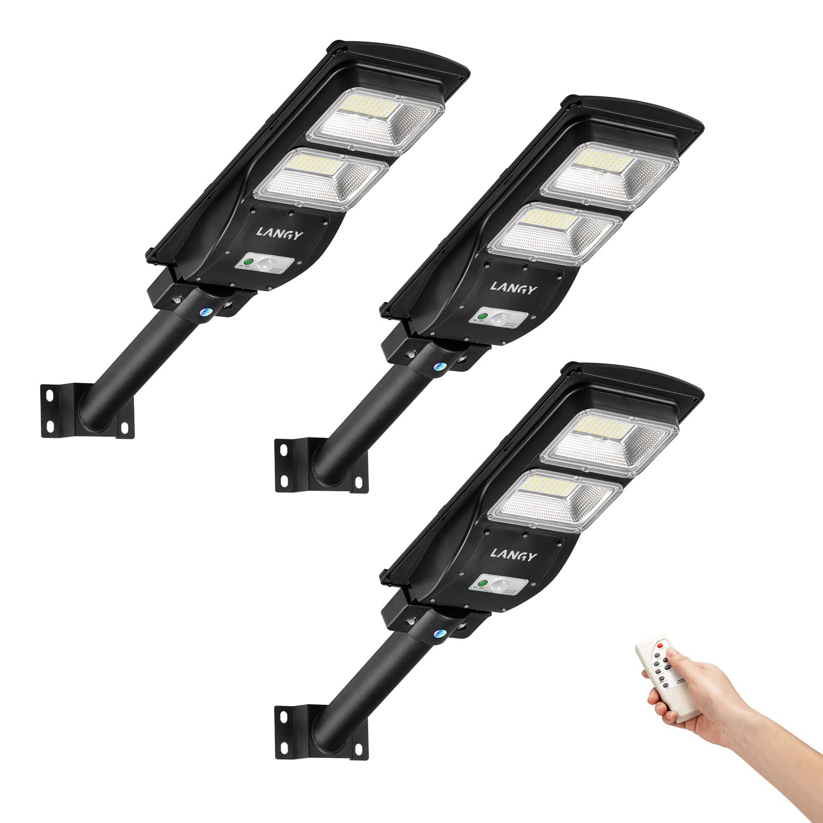 1Pack 60W Solar Street Light Outdoor + 2Pack 60W Solar Street Lights Set - Waterproof LED Solar Powered Lights for Garden, Pathway, Driveway, Yard, and Backyard Lighting