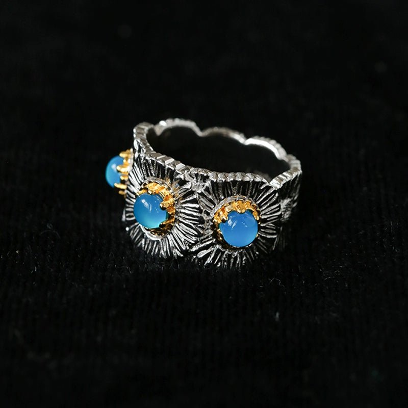 Buccellati Inspired Daisy Ring - 925 Sterling Silver Wide Band with Natural Gemstone for Women | Elegant Floral Jewelry for Weddings, Parties & Everyday Wear
