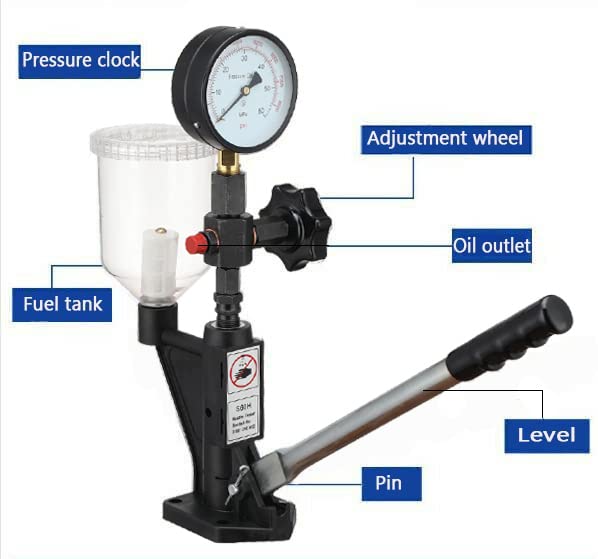 600Bar Diesel Injector Tester 8700PSI - Dual Scale Gauge for Adjusting & Testing Diesel Fuel Injector Nozzle Pop Pressure - Perfect for Automotive Repair Shops & Diesel Engine Maintenance