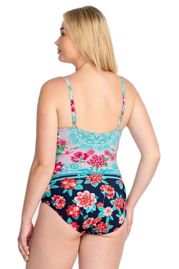 Johnny Was Japer Ruched One Piece Swimsuit - Women's XXL Plus Size Bathing Suit with Ruffles | Beachwear, Pool Party & Vacation Swimwear (Multi-Color, Style CSW2122-Y)