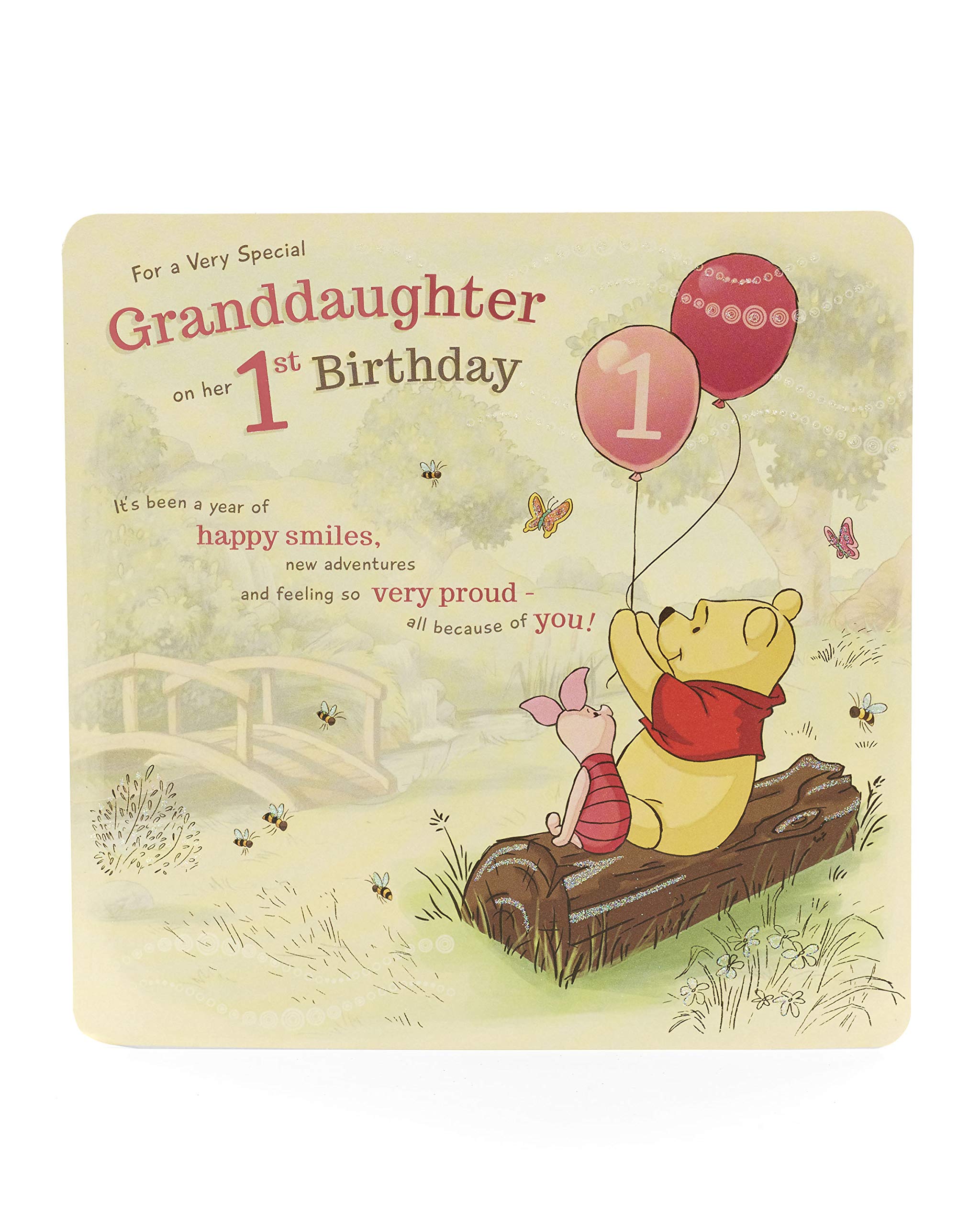 Disney Winnie The Pooh 1st Birthday Card for Granddaughter - Perfect for Baby Girl's First Birthday Celebration & Gift