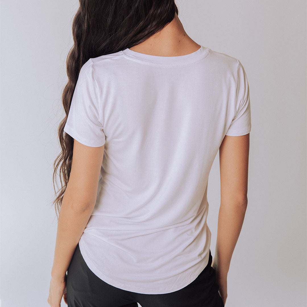 Organic Bamboo Basic Tee for Women - Soft Breathable White T-Shirt - Perfect for Yoga, Travel & Everyday Wear