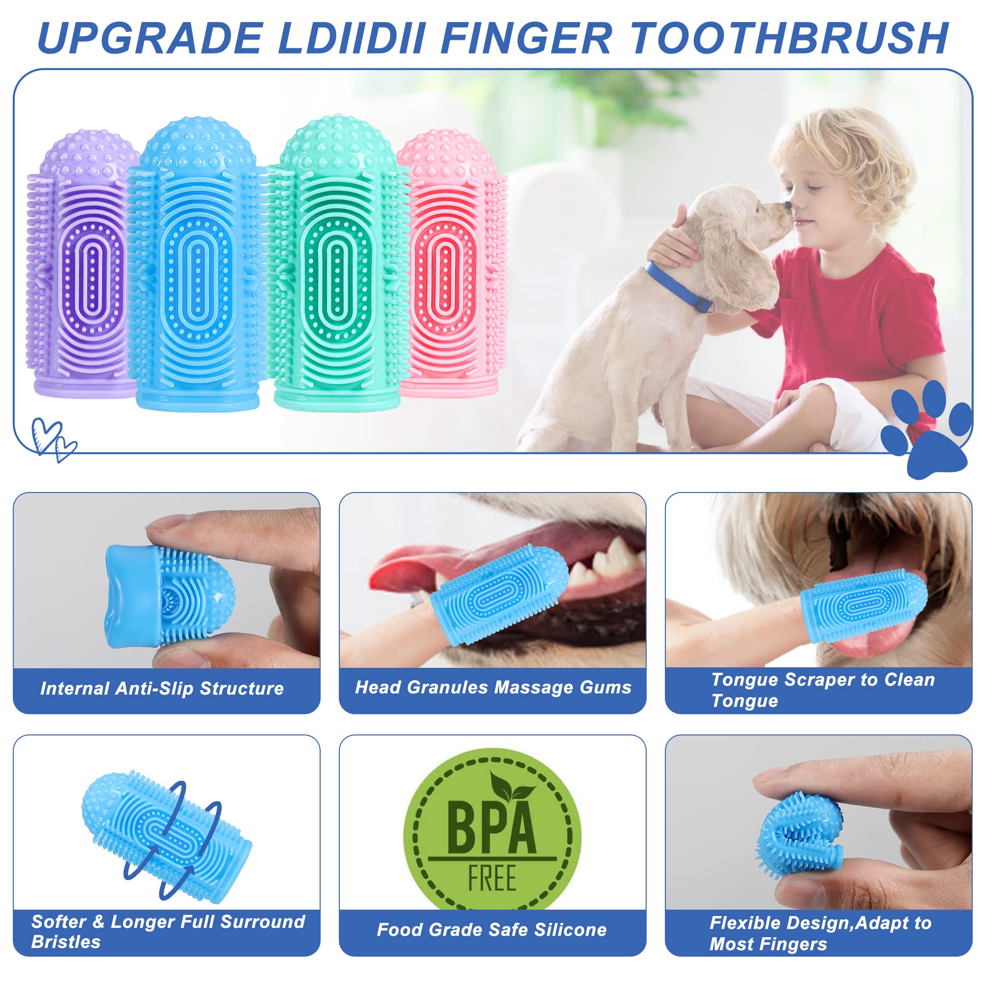 4 Pack Dog Toothbrush Kit - Finger Toothbrush for Dogs Teeth Cleaning & Dental Care, Pet Toothbrush for Small & Large Breeds - Perfect for Daily Oral Hygiene at Home