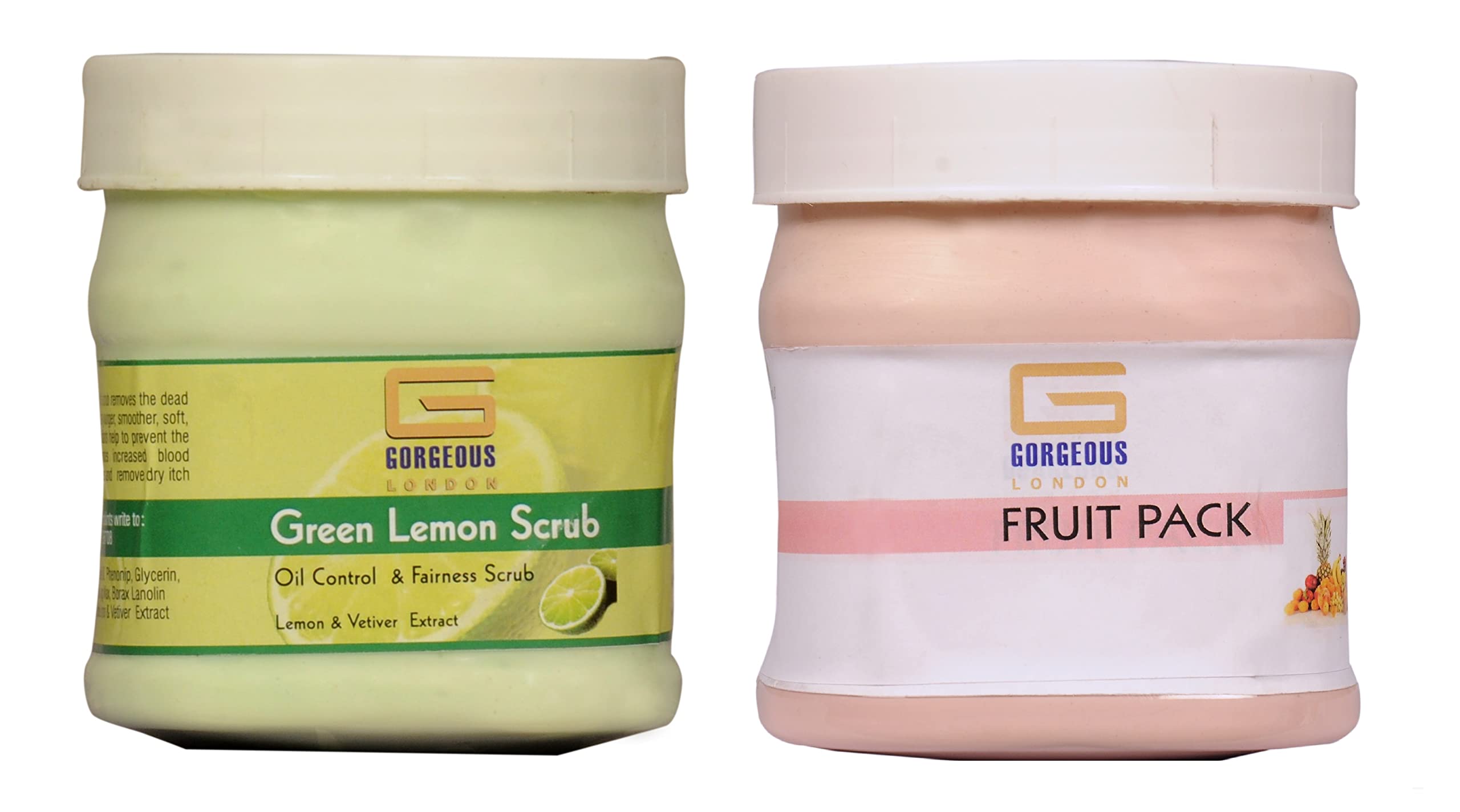 London Green Lemon Scrub & Fruit Pack Combo Set - 2 Pack (450ml Each) | Exfoliating & Nourishing for Glowing Skin | Perfect for Spa Day & At-Home Skincare Routine