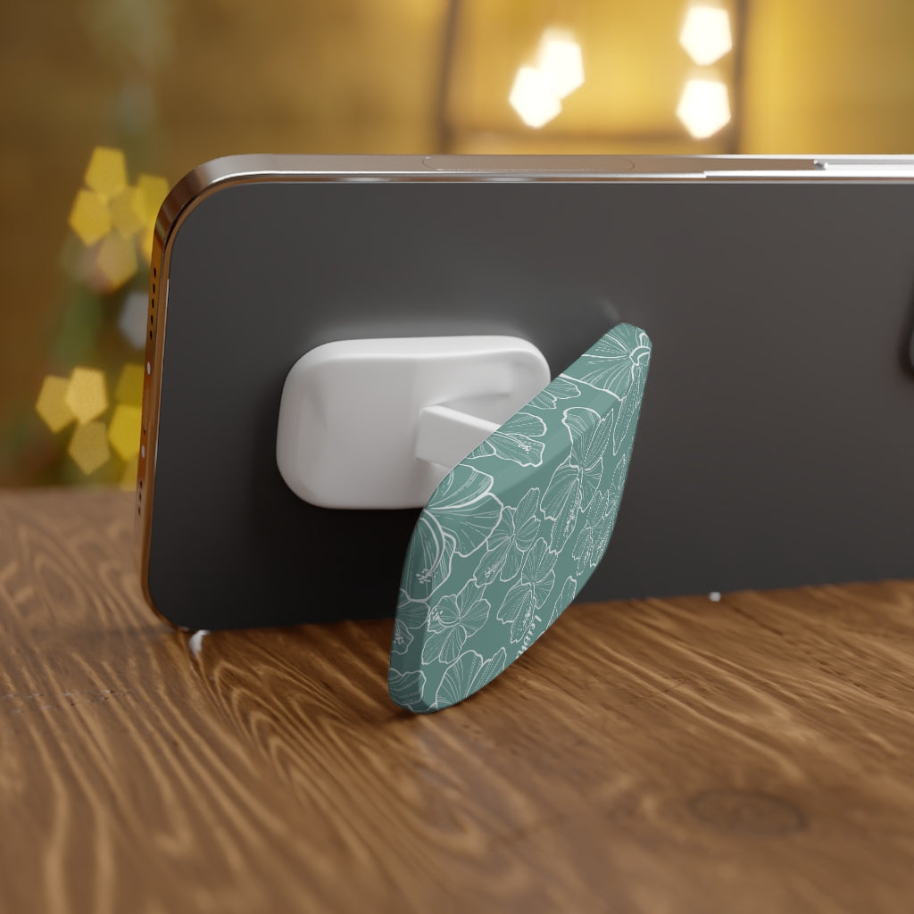 Premium Hibiscus Teal Phone Grip - Non-Slip Phone Holder with Strong Adhesive - Perfect for iPhone, Samsung & Smartphones - Ideal for Gym, Driving & Outdoor Activities